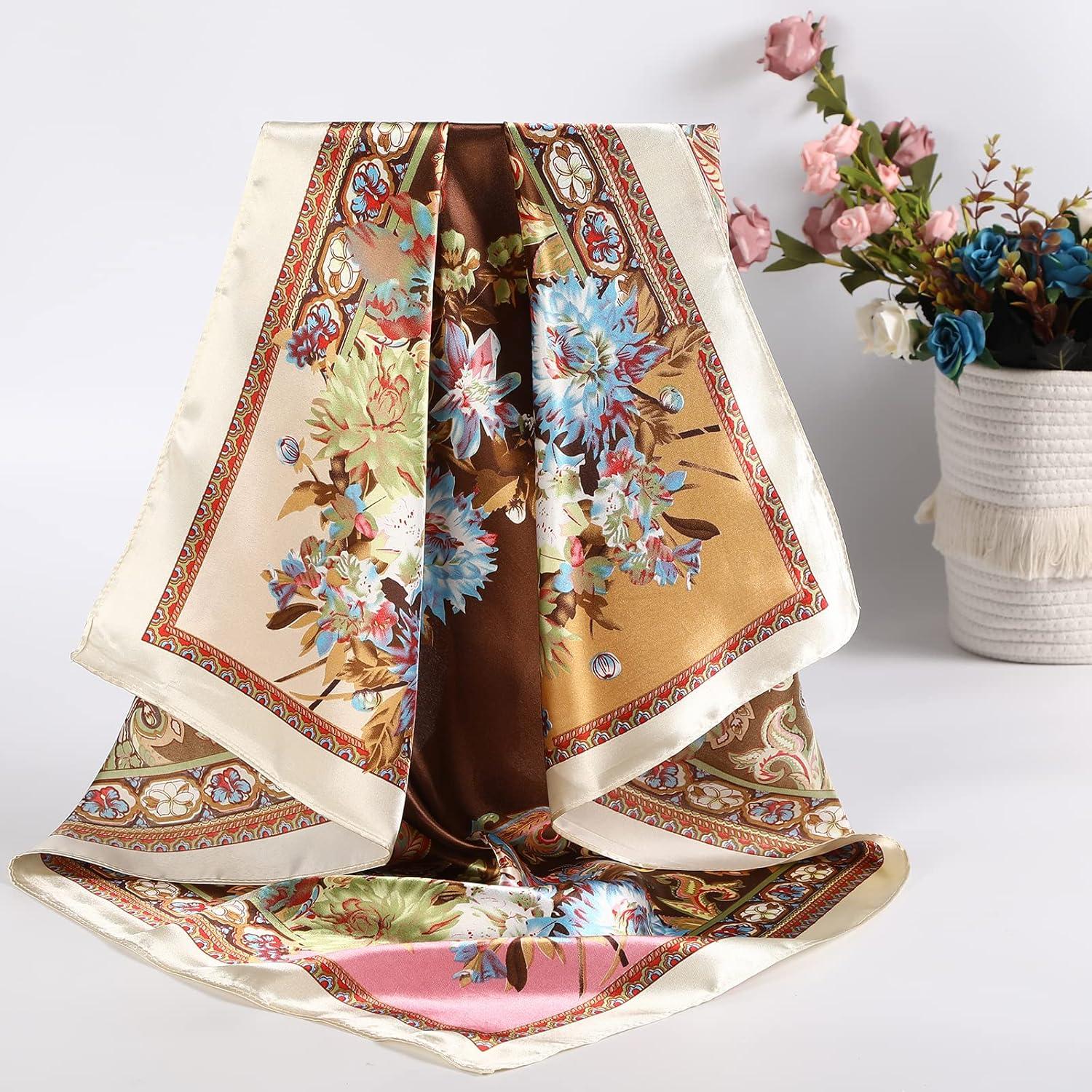 Bufanda de Satén de Seda AWAYTR 90x90 cm para Mujeres