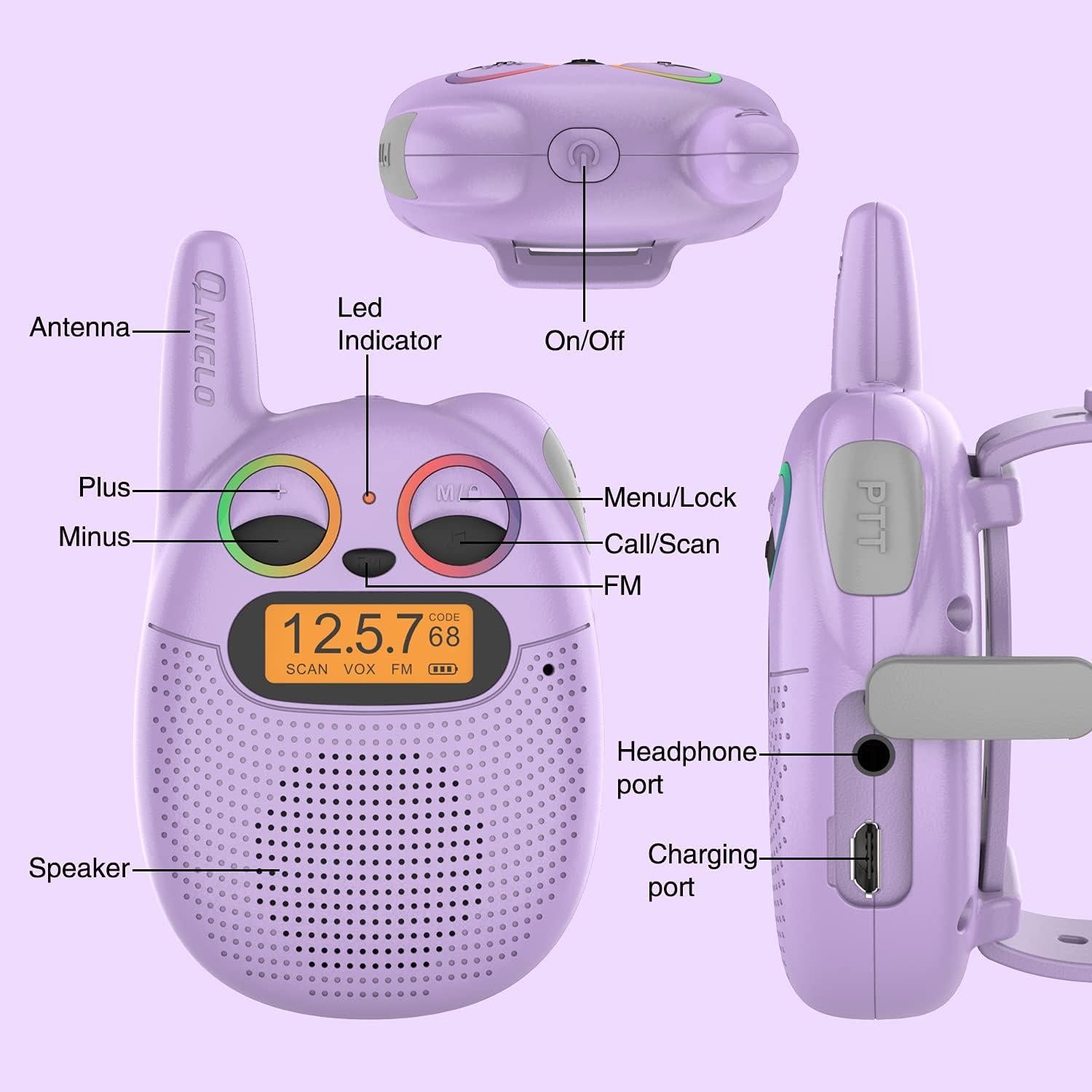 Walkie Talkies Qniglo Recargables 3 Paquete para Niños