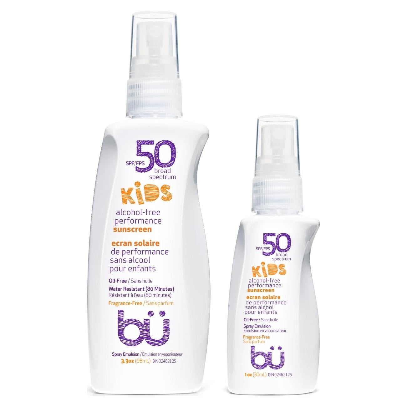 Protector Solar BU SPF 50 Niños Spray 2x Tamaño Viaje 1oz y 3.3oz