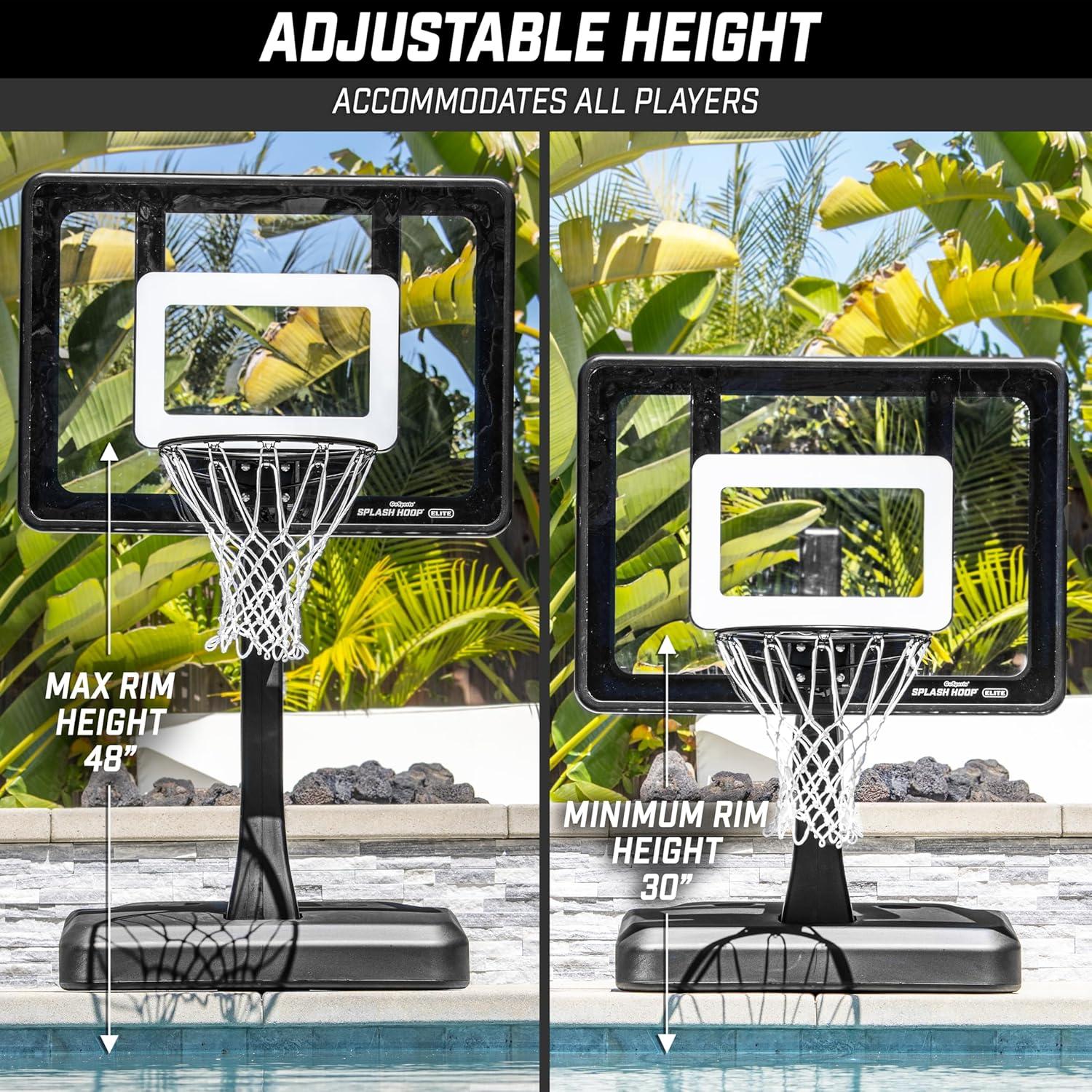 Aro de Baloncesto para Piscina GoSports Splash Hoop Elite - Altura Ajustable, Base de Agua y 2 Balones
