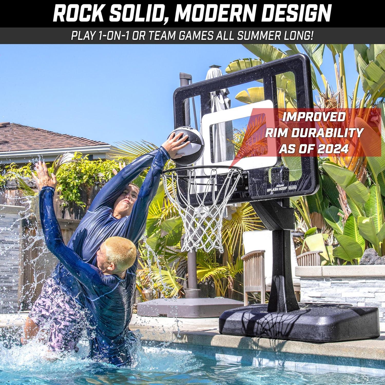 Aro de Baloncesto para Piscina GoSports Splash Hoop Elite - Altura Ajustable, Base de Agua y 2 Balones