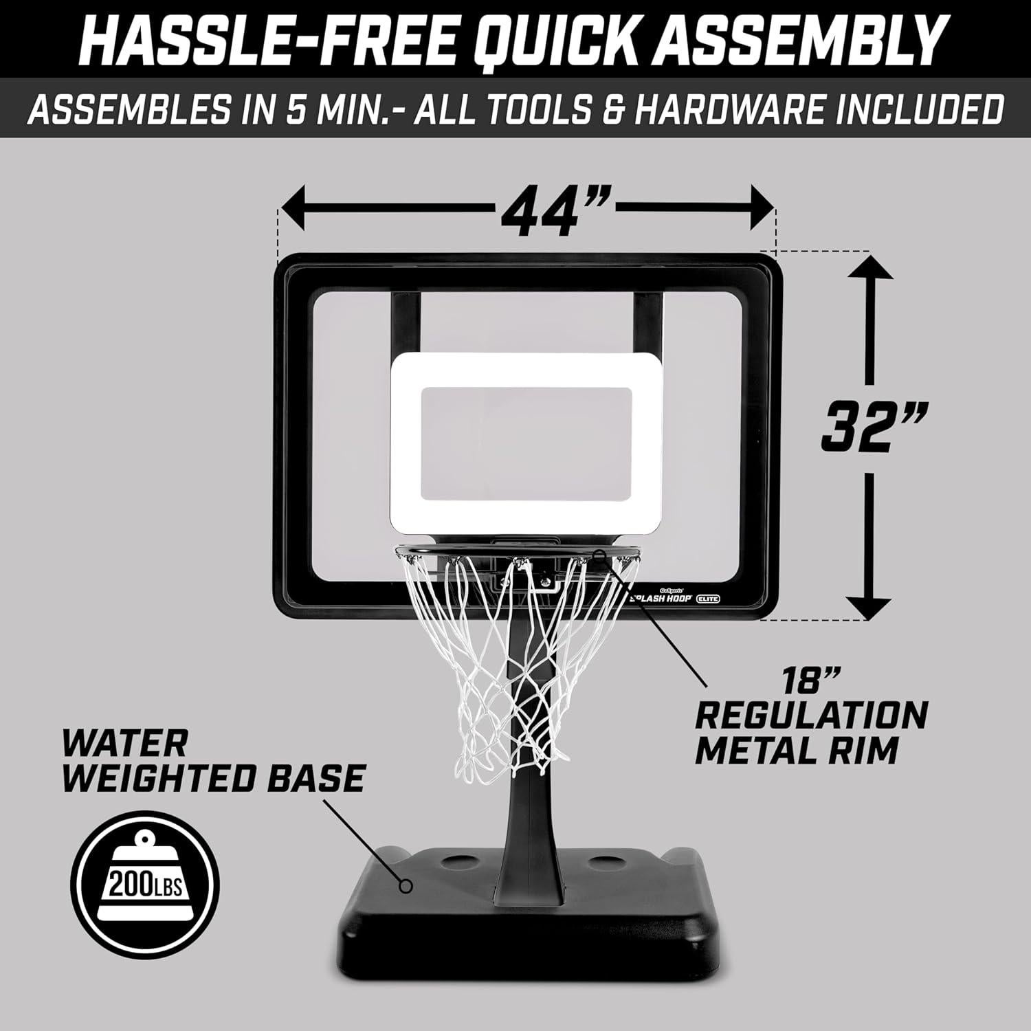 Aro de Baloncesto para Piscina GoSports Splash Hoop Elite - Altura Ajustable, Base de Agua y 2 Balones