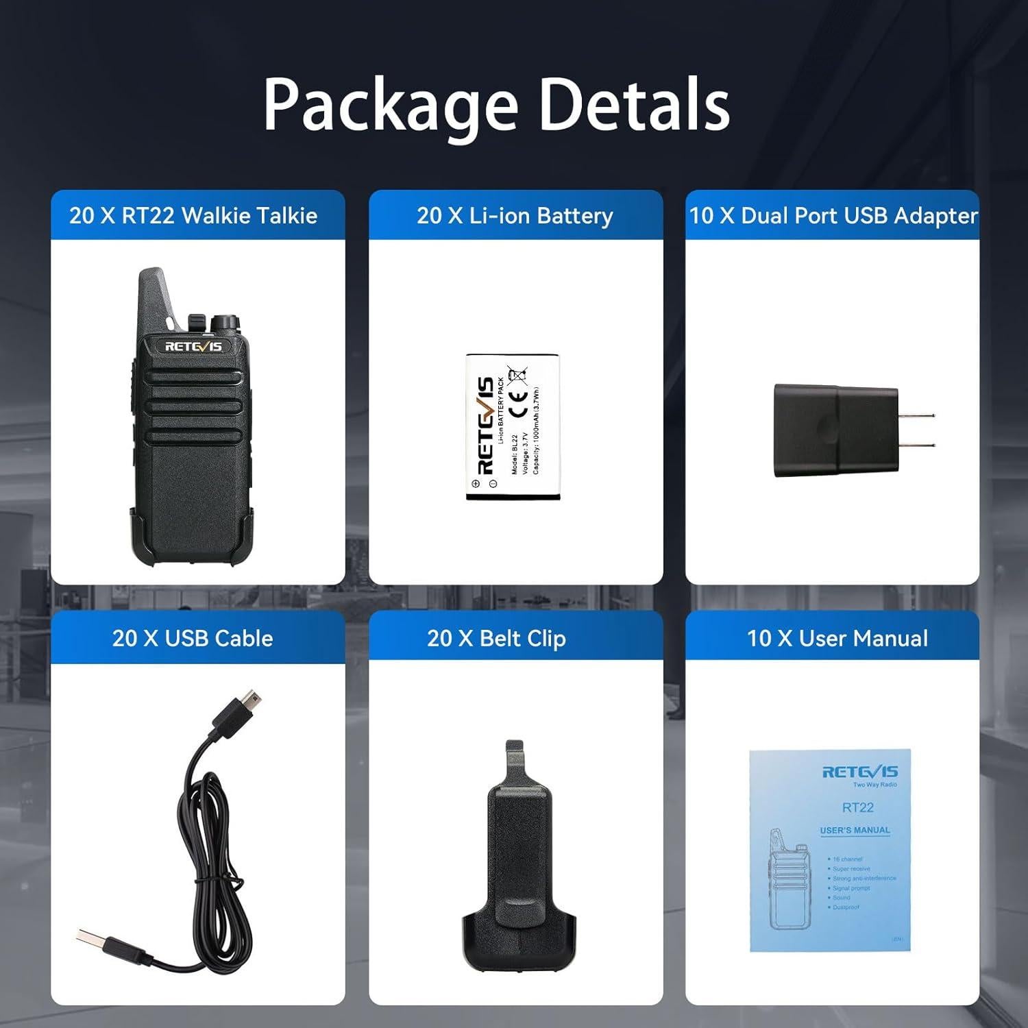 Walkie Talkies Retevis RT22 Mini Recargables 20 Unidades