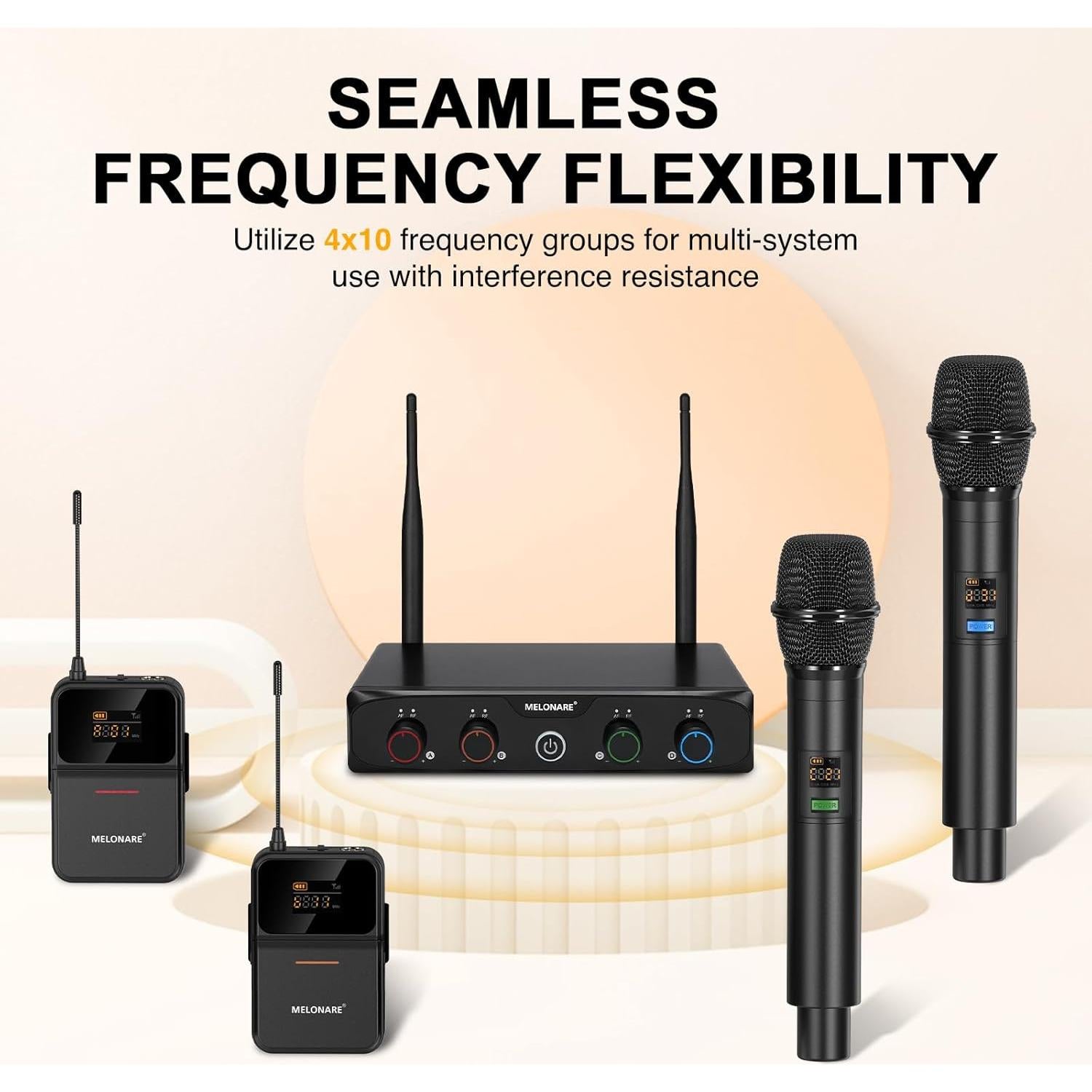 Sistema de micrófono inalámbrico Melonare MWM-41-2H2B 4 canales
