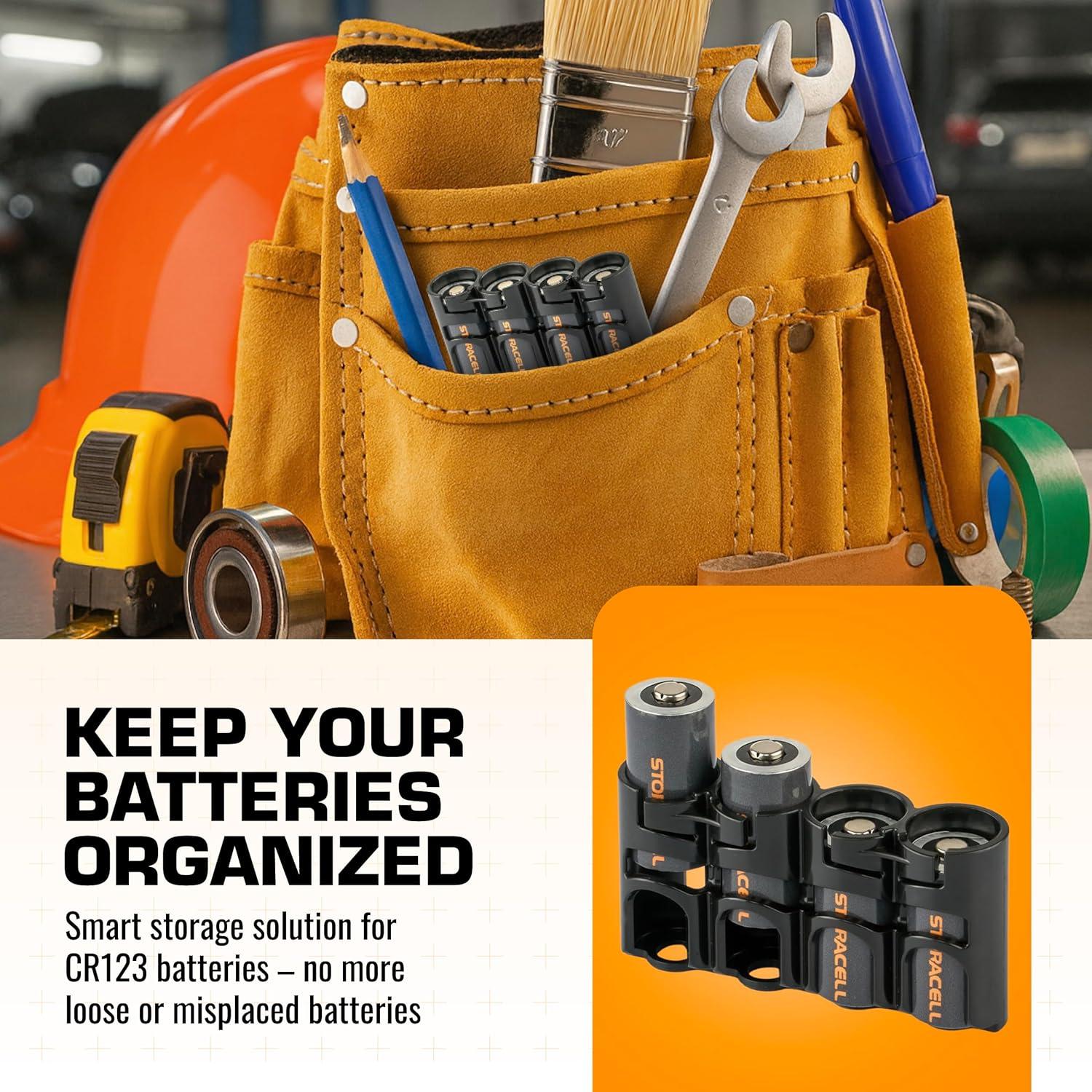 Storacell Slimline CR123 Battery Storage Caddy, Black, Holds 4 Batteries (Not Included)