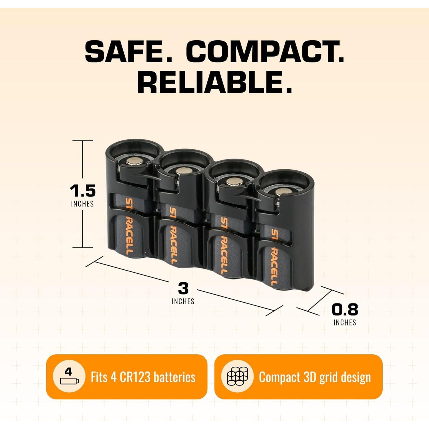 Storacell Slimline CR123 Battery Storage Caddy, Black, Holds 4 Batteries (Not Included)