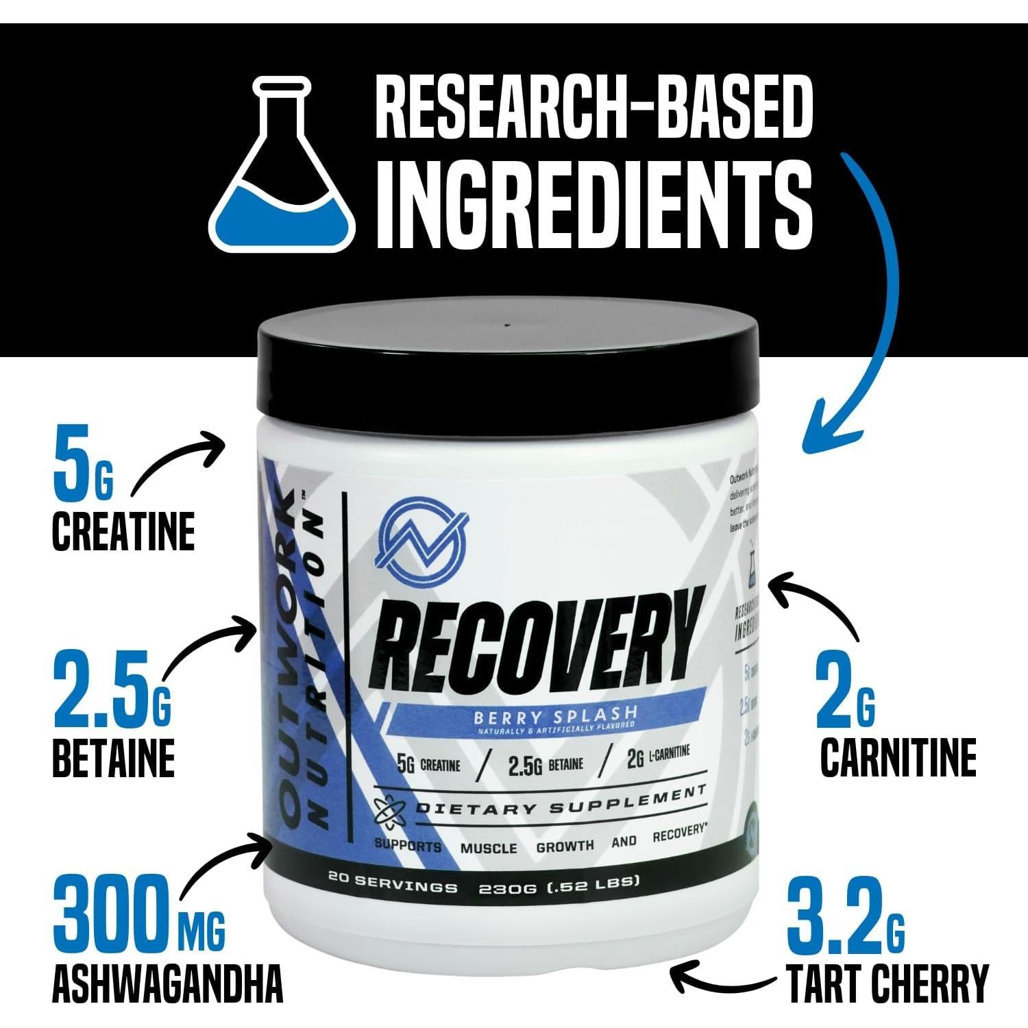 Polvo de Recuperación Post Entrenamiento Outwork Nutrition 240g - Creatina, Ashwagandha y Cereza Ácida