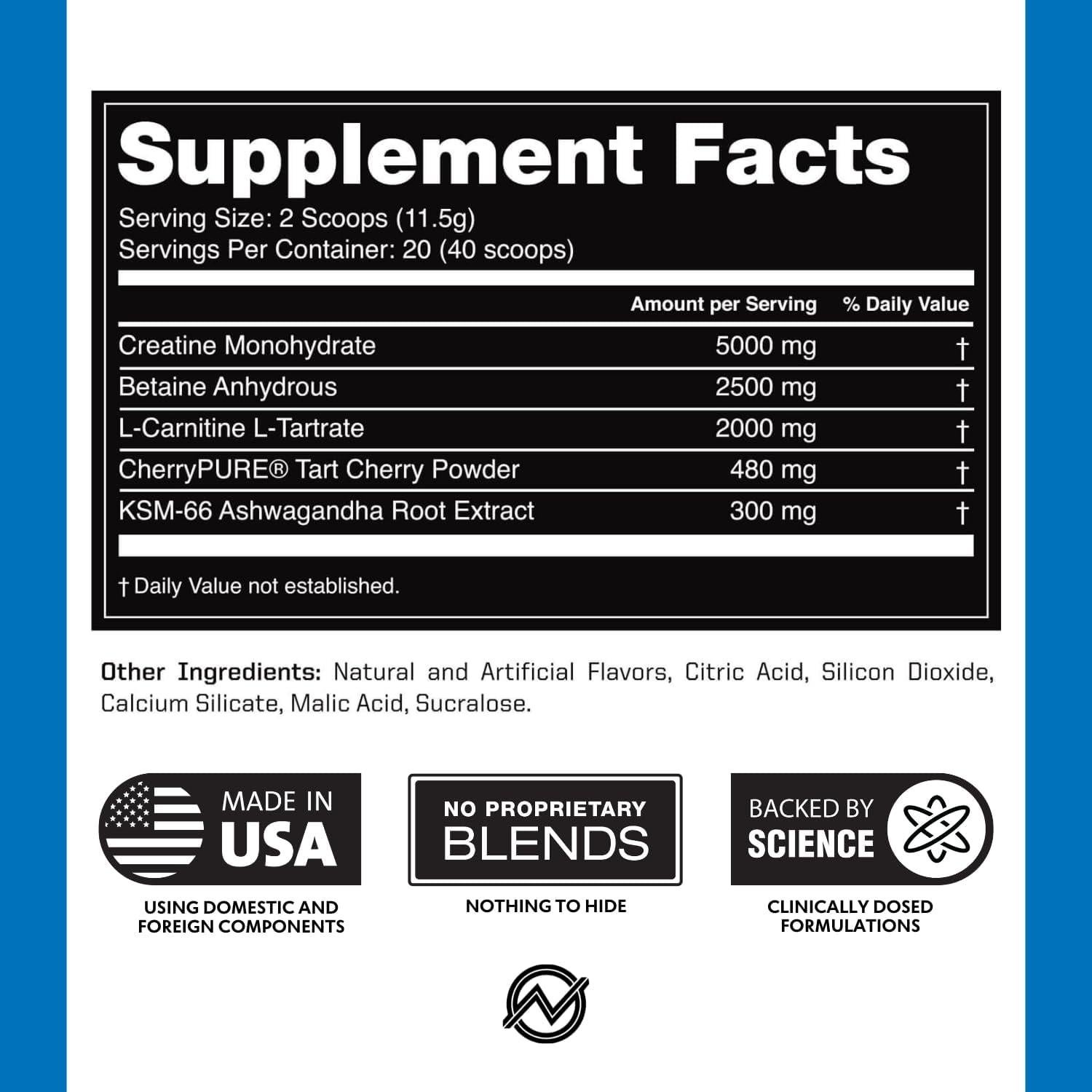 Polvo de Recuperación Post Entrenamiento Outwork Nutrition 240g - Creatina, Ashwagandha y Cereza Ácida