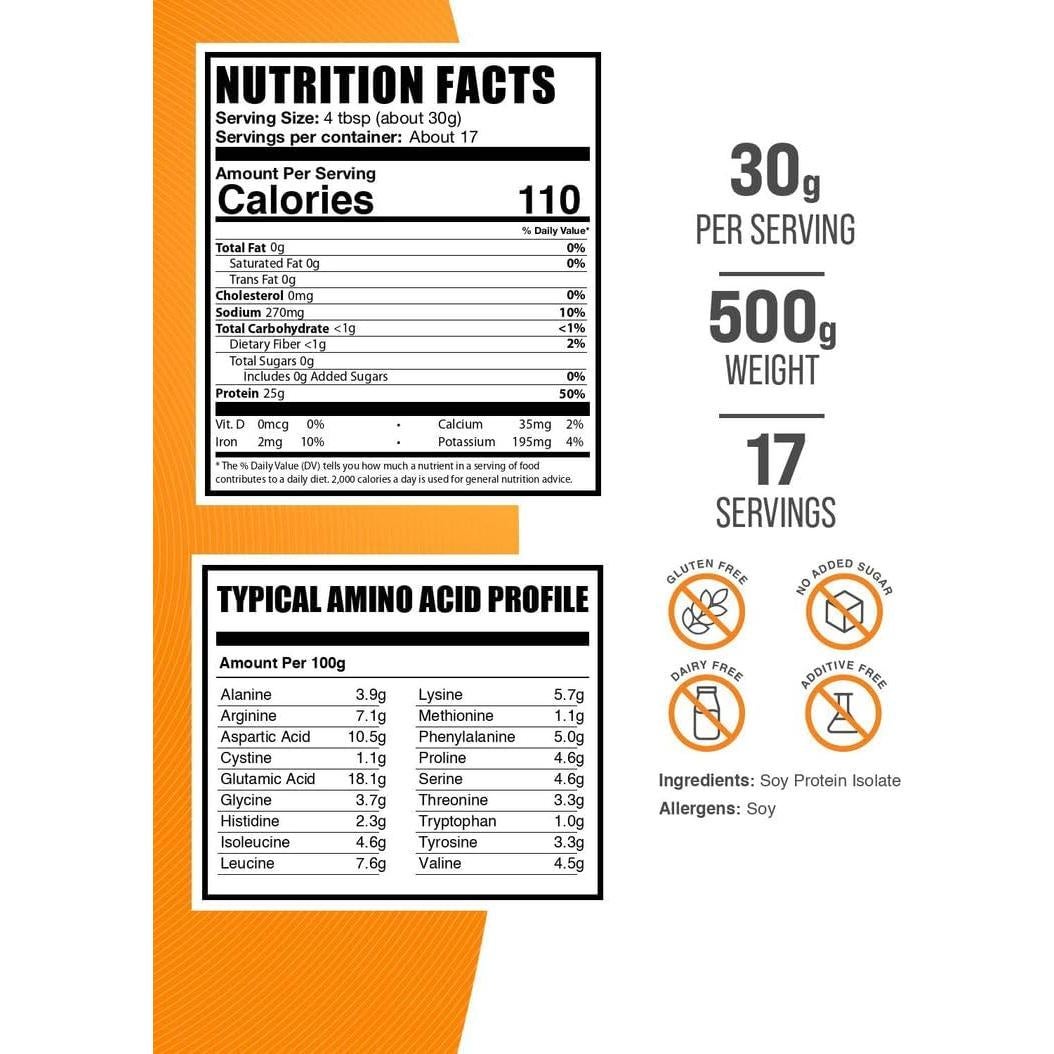 Polvo de Aislado de Proteína de Soja BulkSupplements 500g