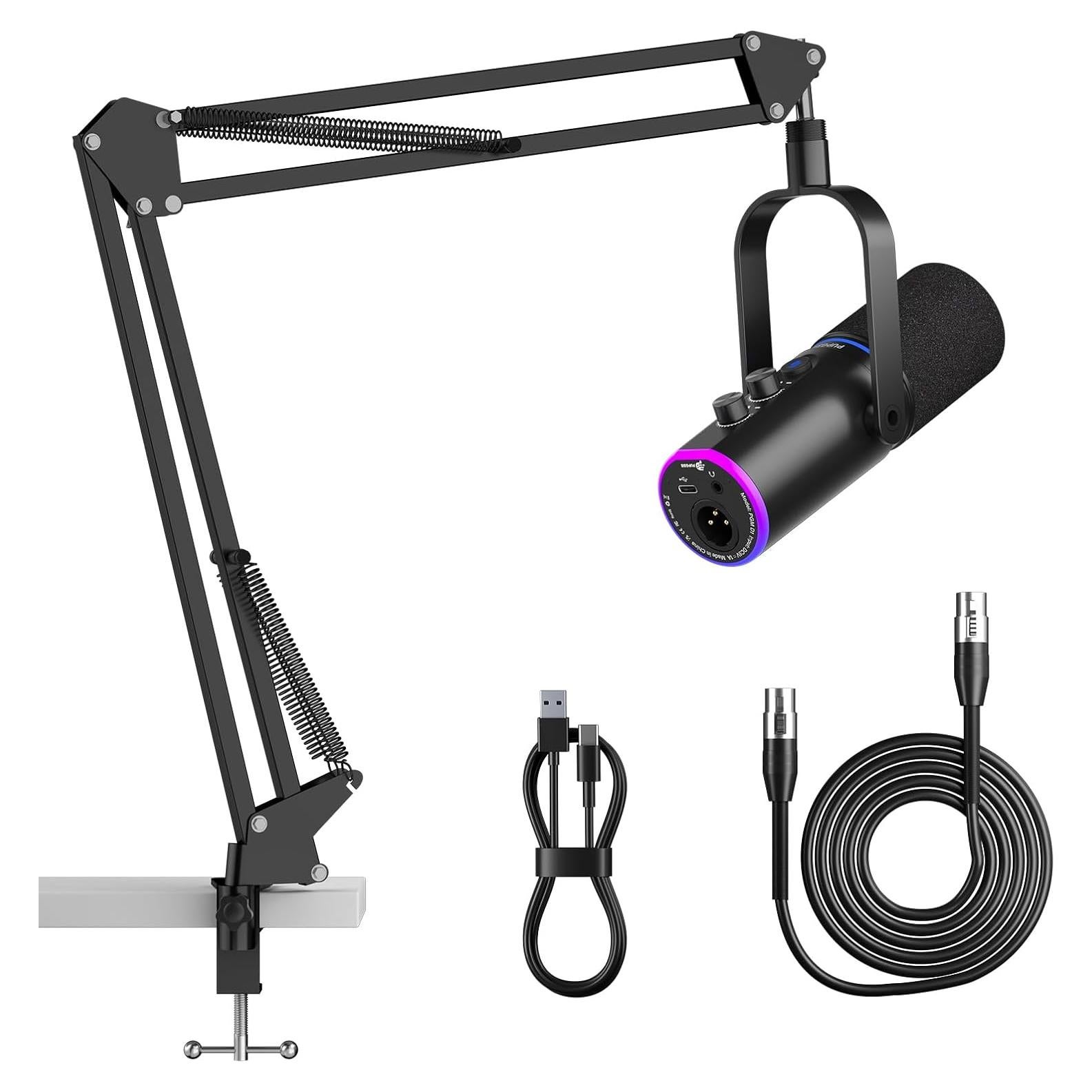 Micrófono Dinámico USB/XLR para Podcast con Soporte de Brazo