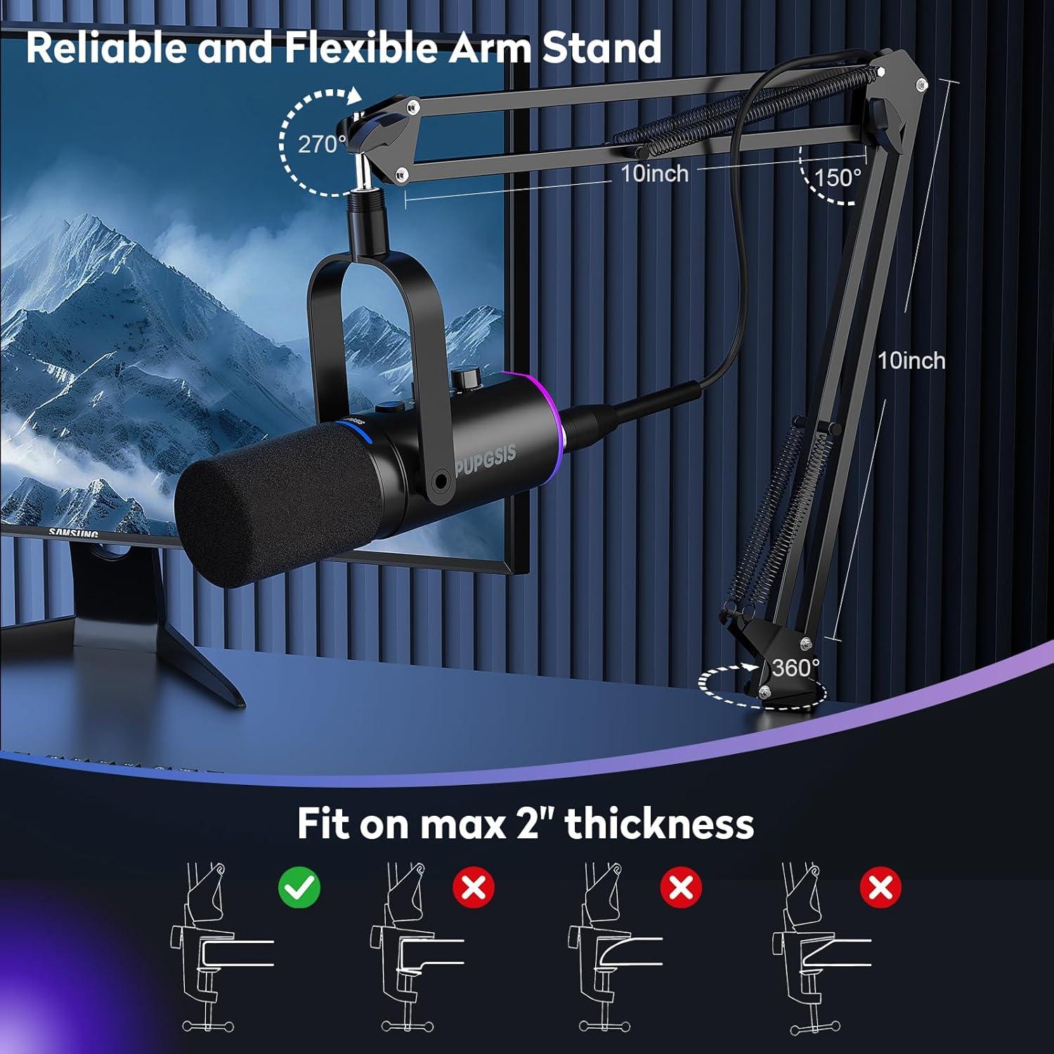 Micrófono Dinámico USB/XLR para Podcast con Soporte de Brazo