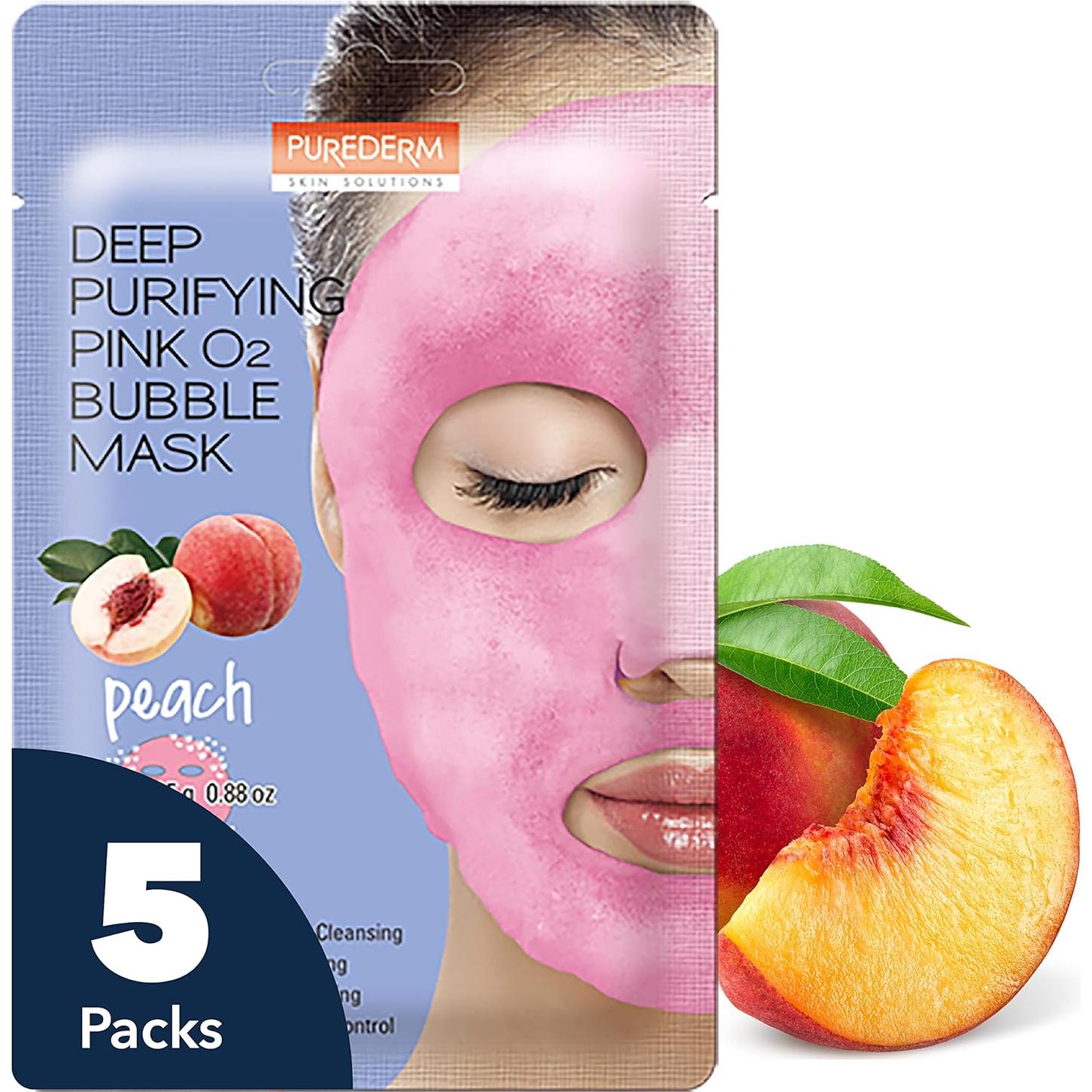 Mascarilla Burbujeante Purederm Rosa O2 Durazno - 5 Pzas