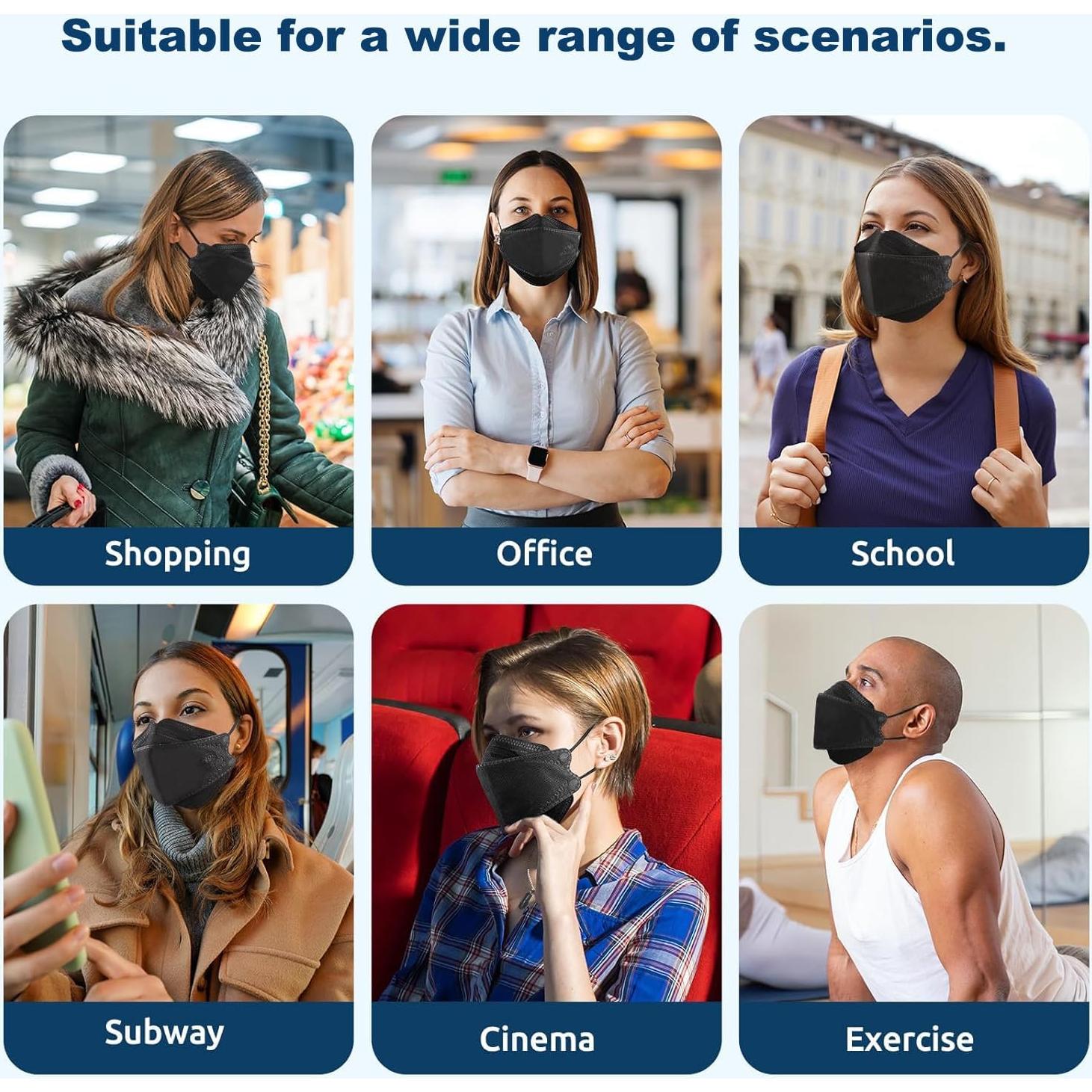 Mascarillas KN95 JUSTXO Paquete de 100, Negra, Cómodas