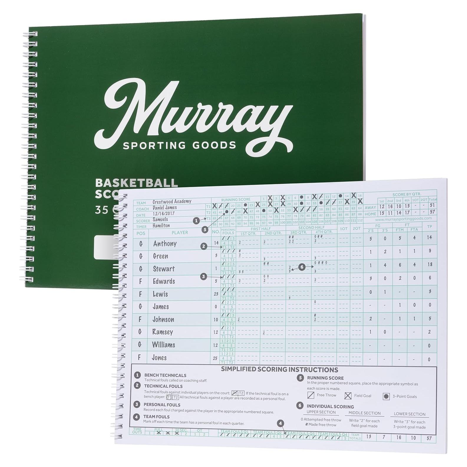 Libro de Puntuaciones de Baloncesto Murray Sporting Goods - 35 Juegos Verde