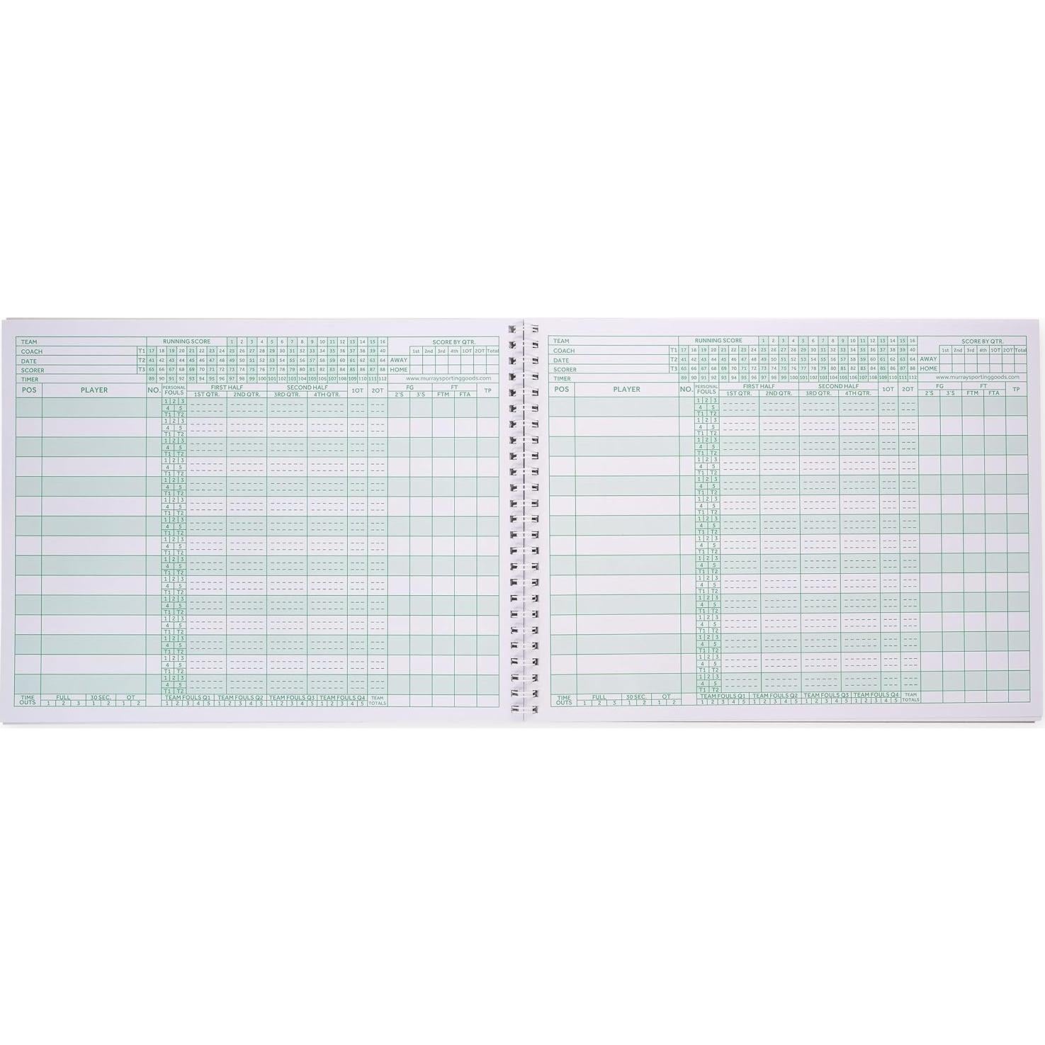 Libro de Puntuaciones de Baloncesto Murray Sporting Goods - 35 Juegos Verde