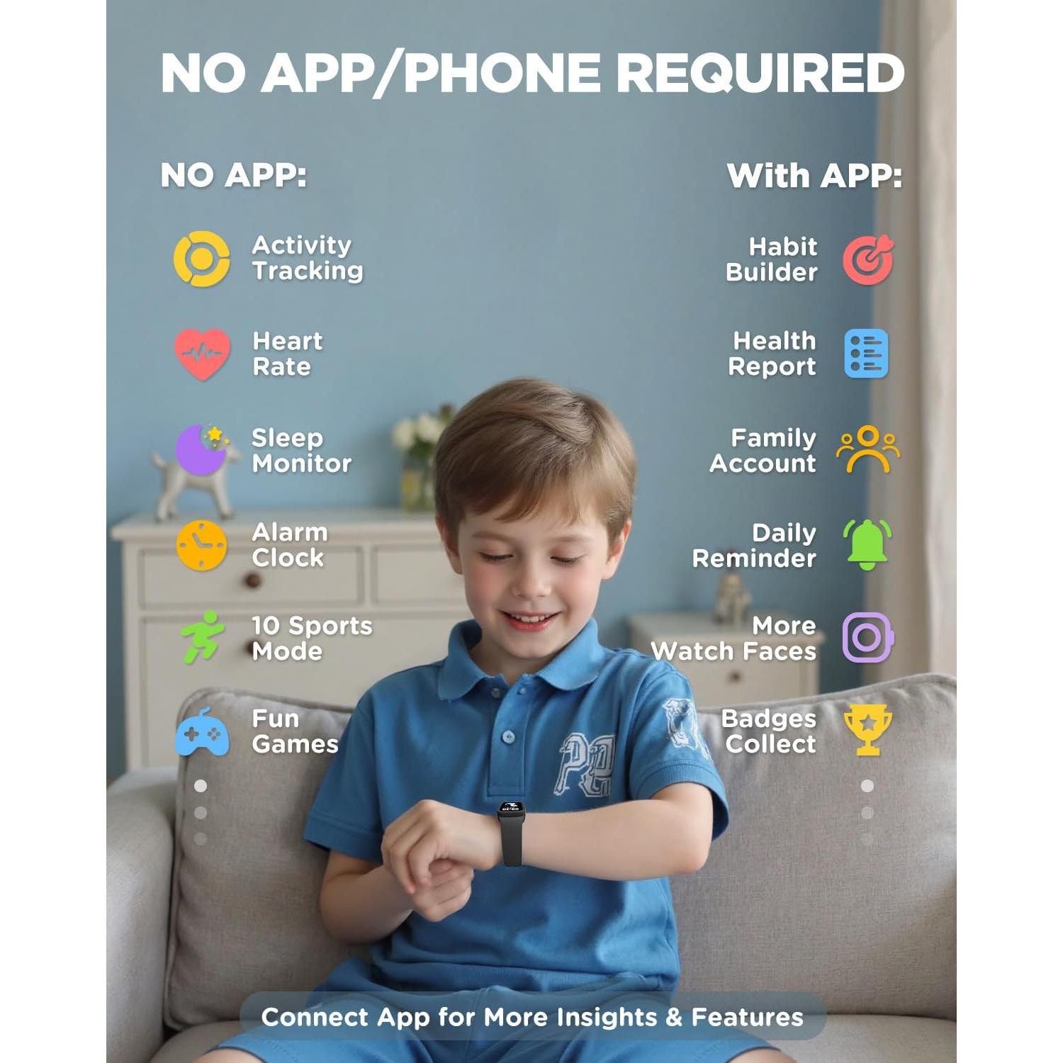 Reloj Fitness Infantil BIGGERFIVE KR05 Negro, Pantalla AMOLED