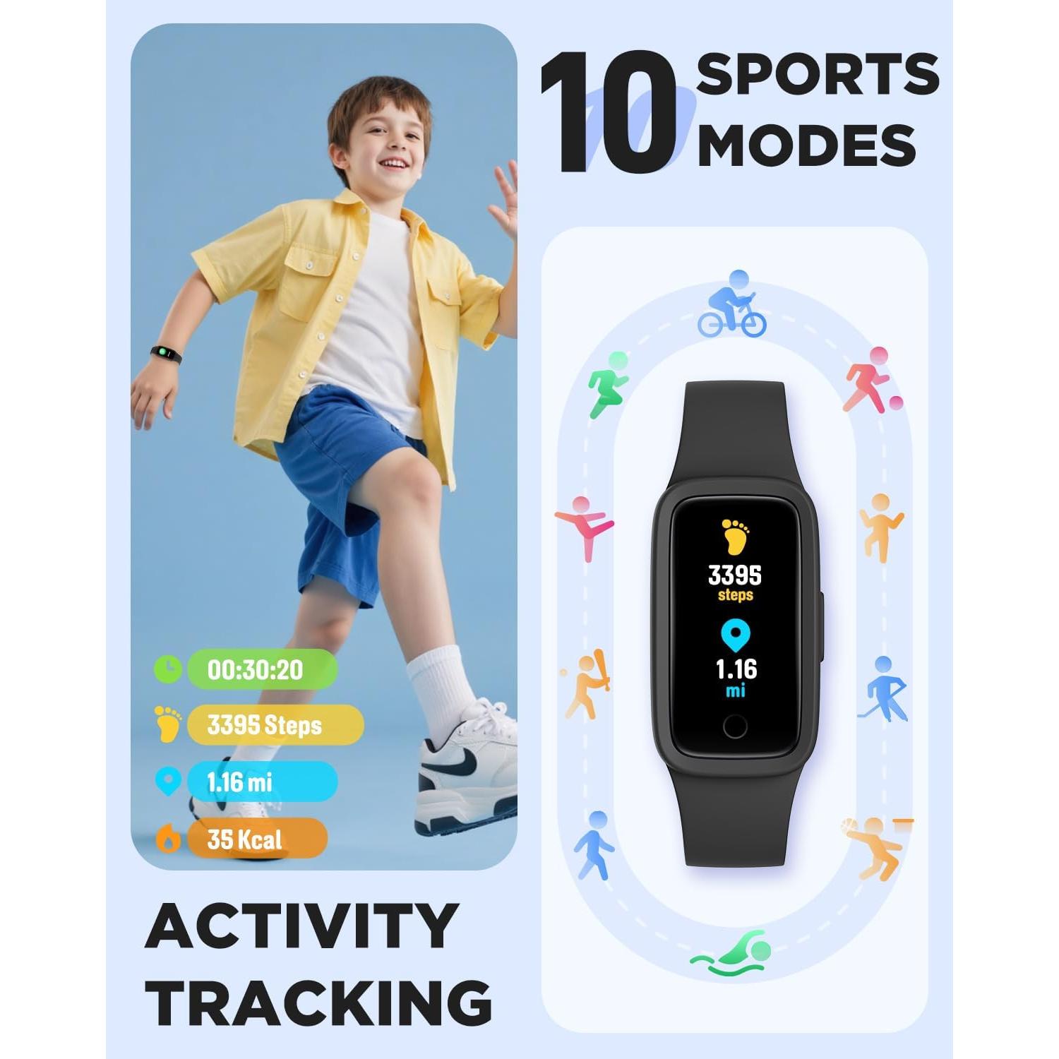 Reloj Fitness Infantil BIGGERFIVE KR05 Negro, Pantalla AMOLED