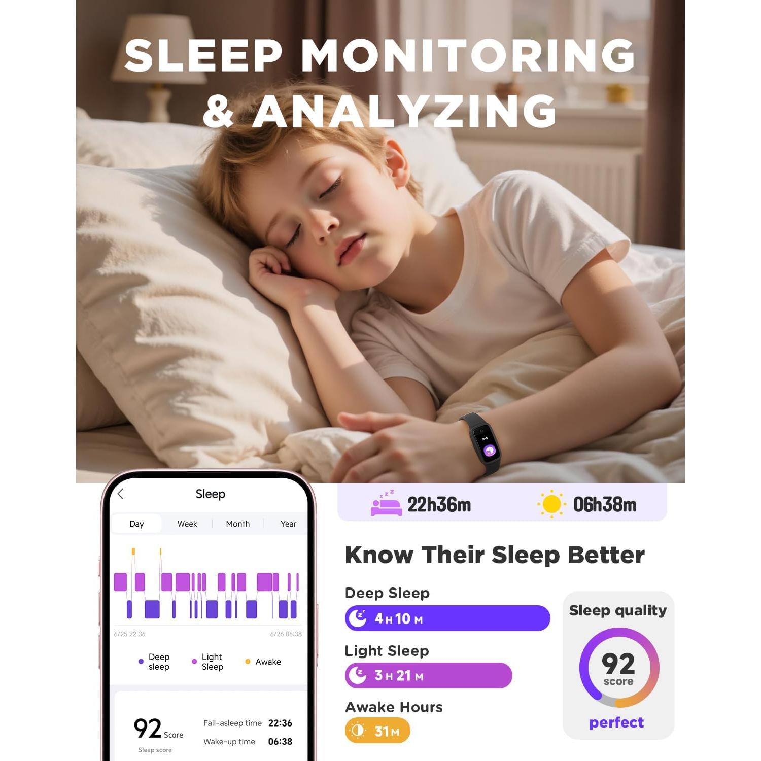 Reloj Fitness Infantil BIGGERFIVE KR05 Negro, Pantalla AMOLED
