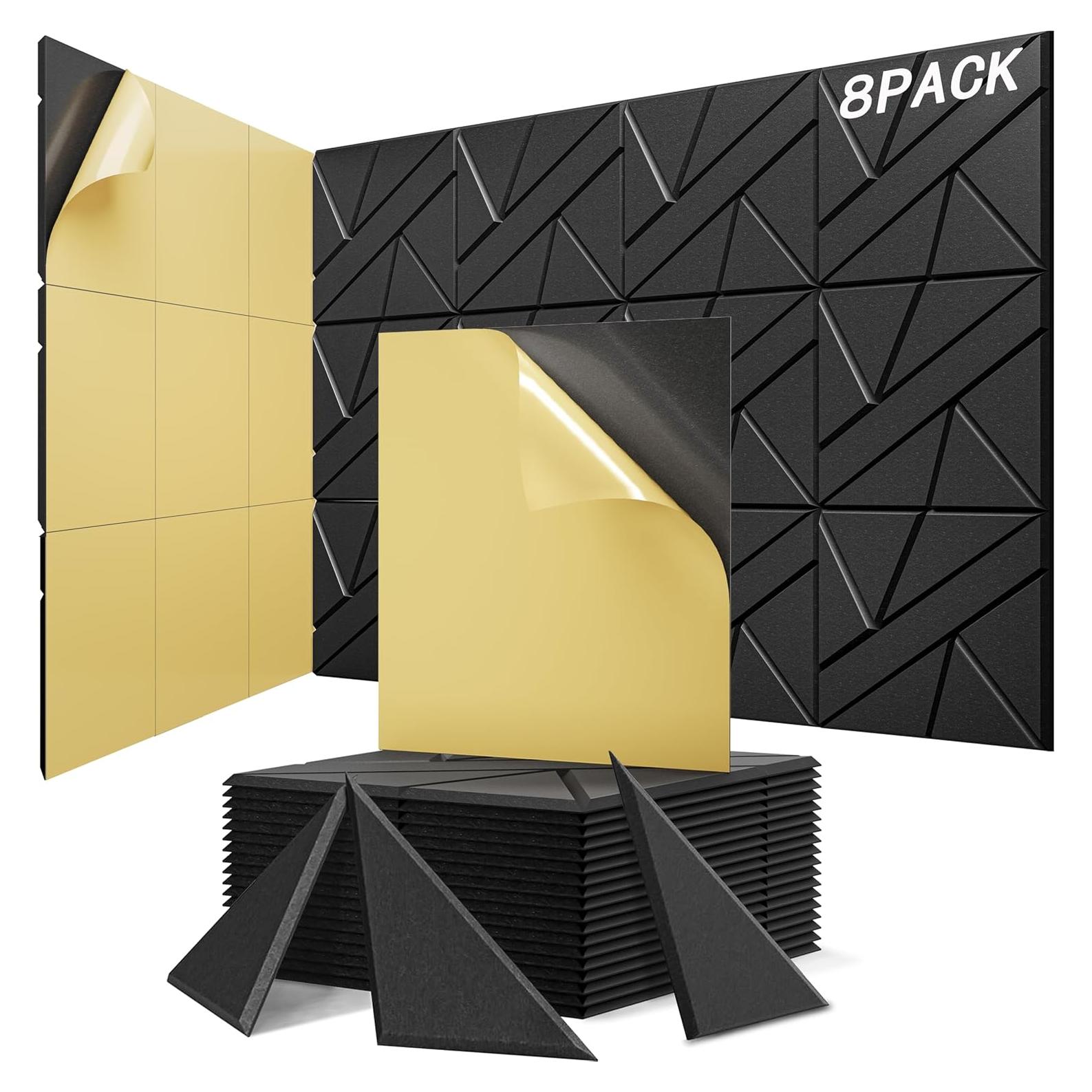 Paquete de 8 Paneles Acústicos Aislantes Autoadhesivos - Negro