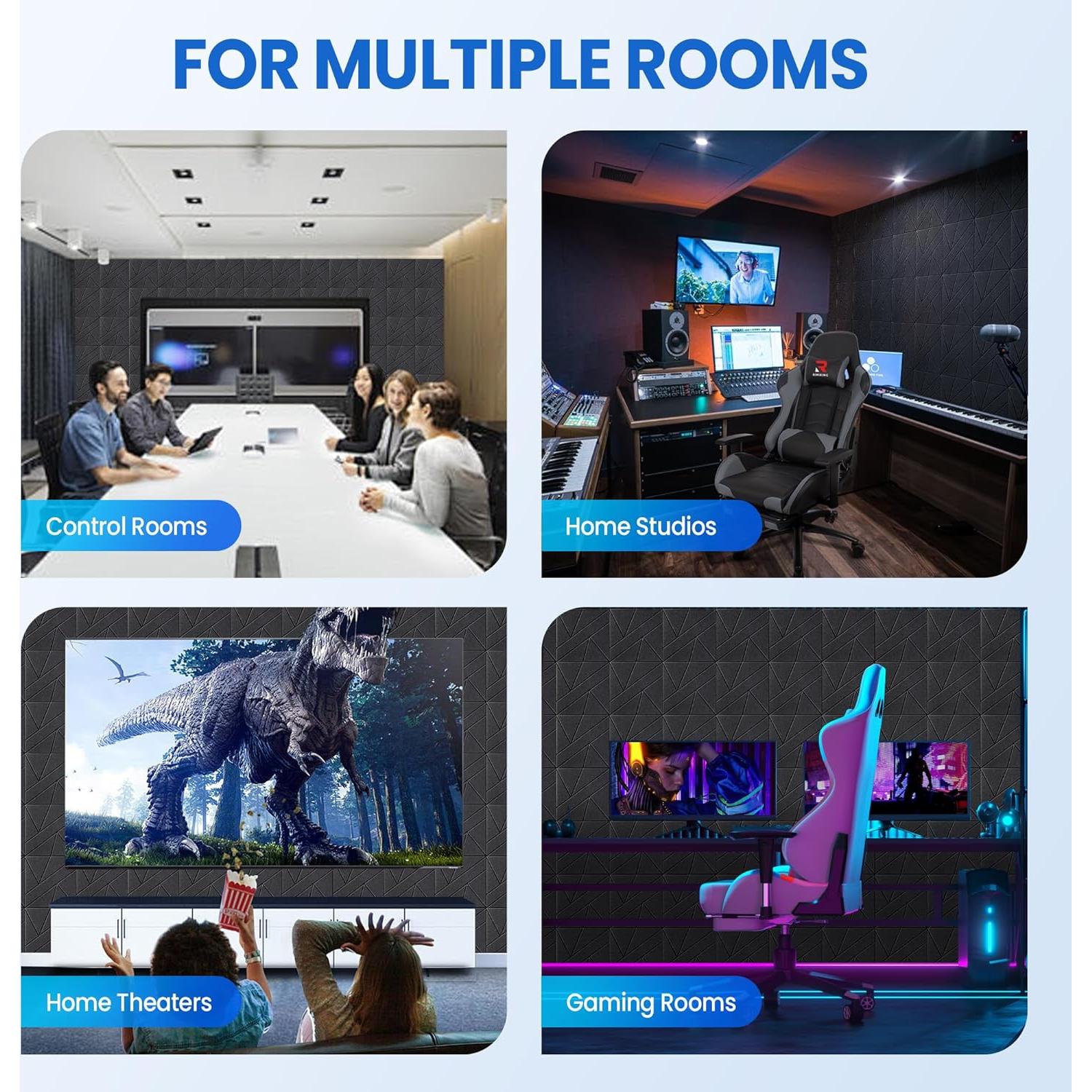 Paquete de 8 Paneles Acústicos Aislantes Autoadhesivos - Negro