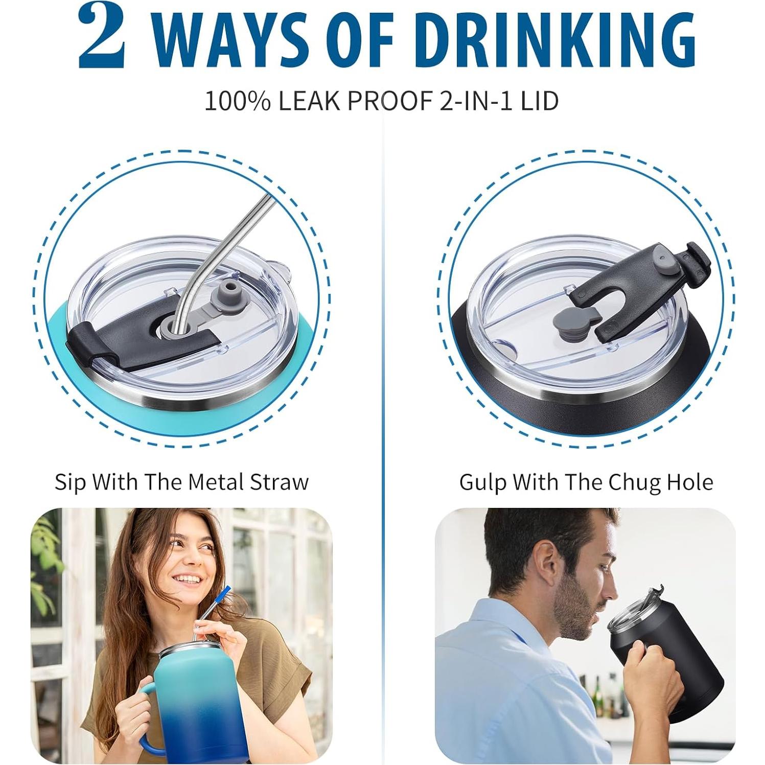 Taza de café aislada VICKNIY 32 oz con tapa 2 en 1 y accesorios