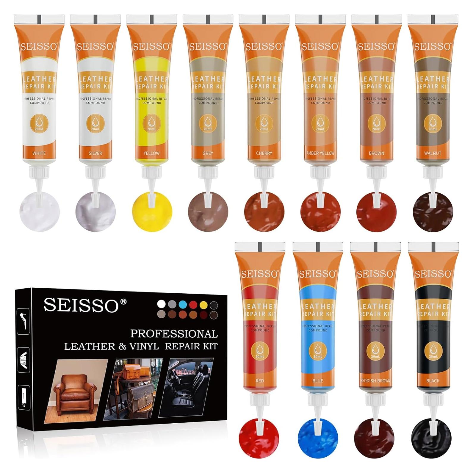 Kit de Reparación de Cuero SEISSO - 12 Colores para Muebles y Zapatos