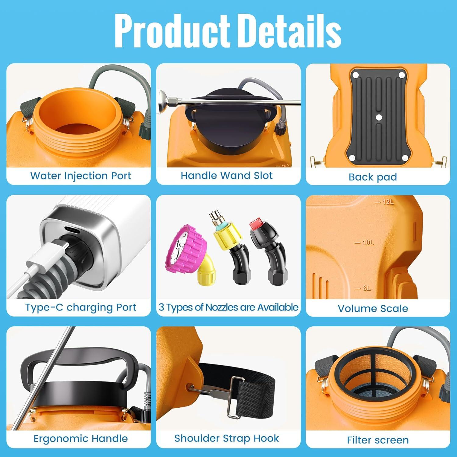 Pulverizador a Batería TIDY PALM 12L Naranja con Varilla Telescópica