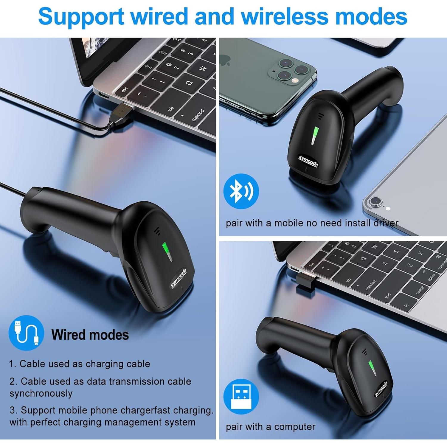 Escáner de Código de Barras Inalámbrico 2D Symcode MJ-6706DA