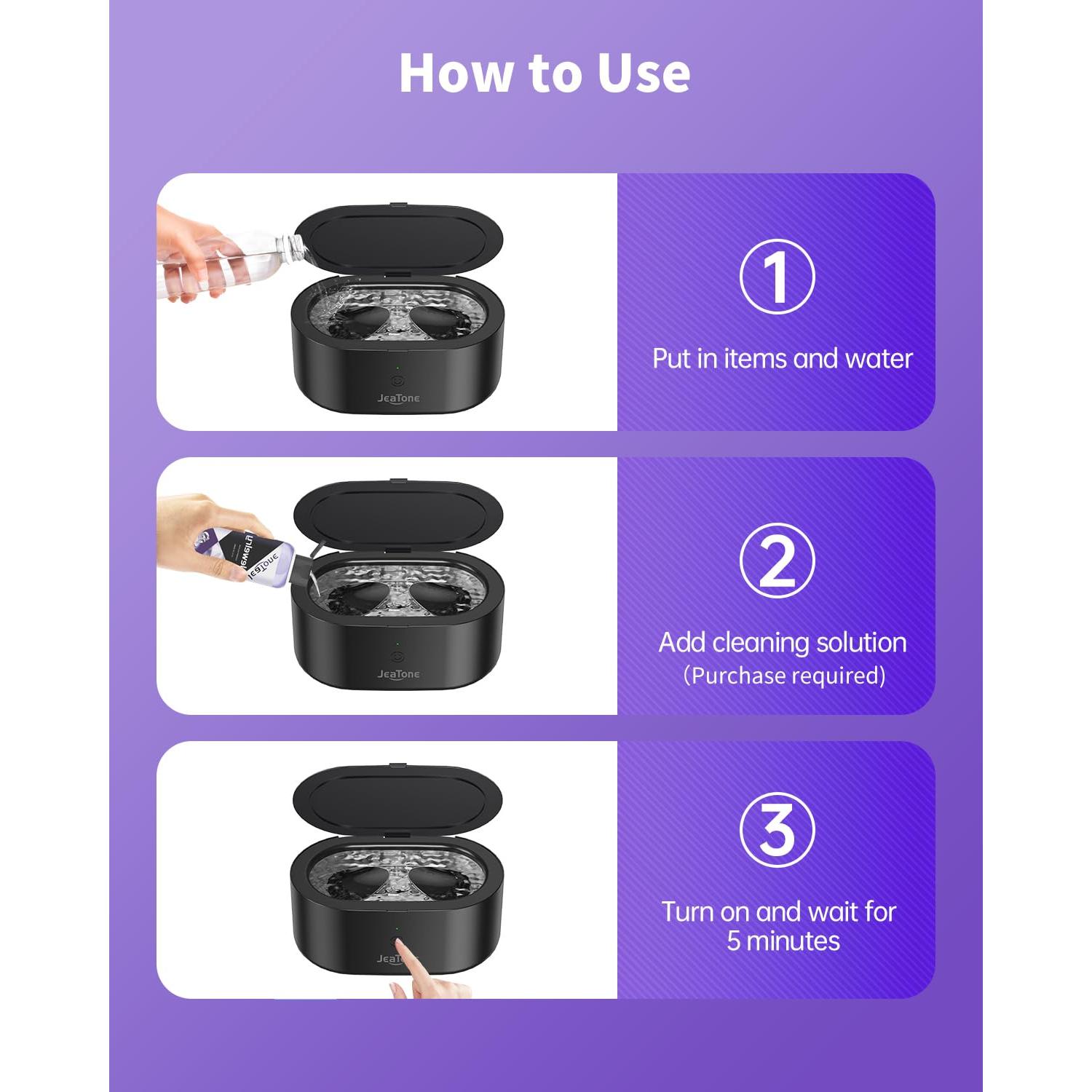 Limpiador Ultrasónico de Joyas Jeatone 600ml Negro Profesional