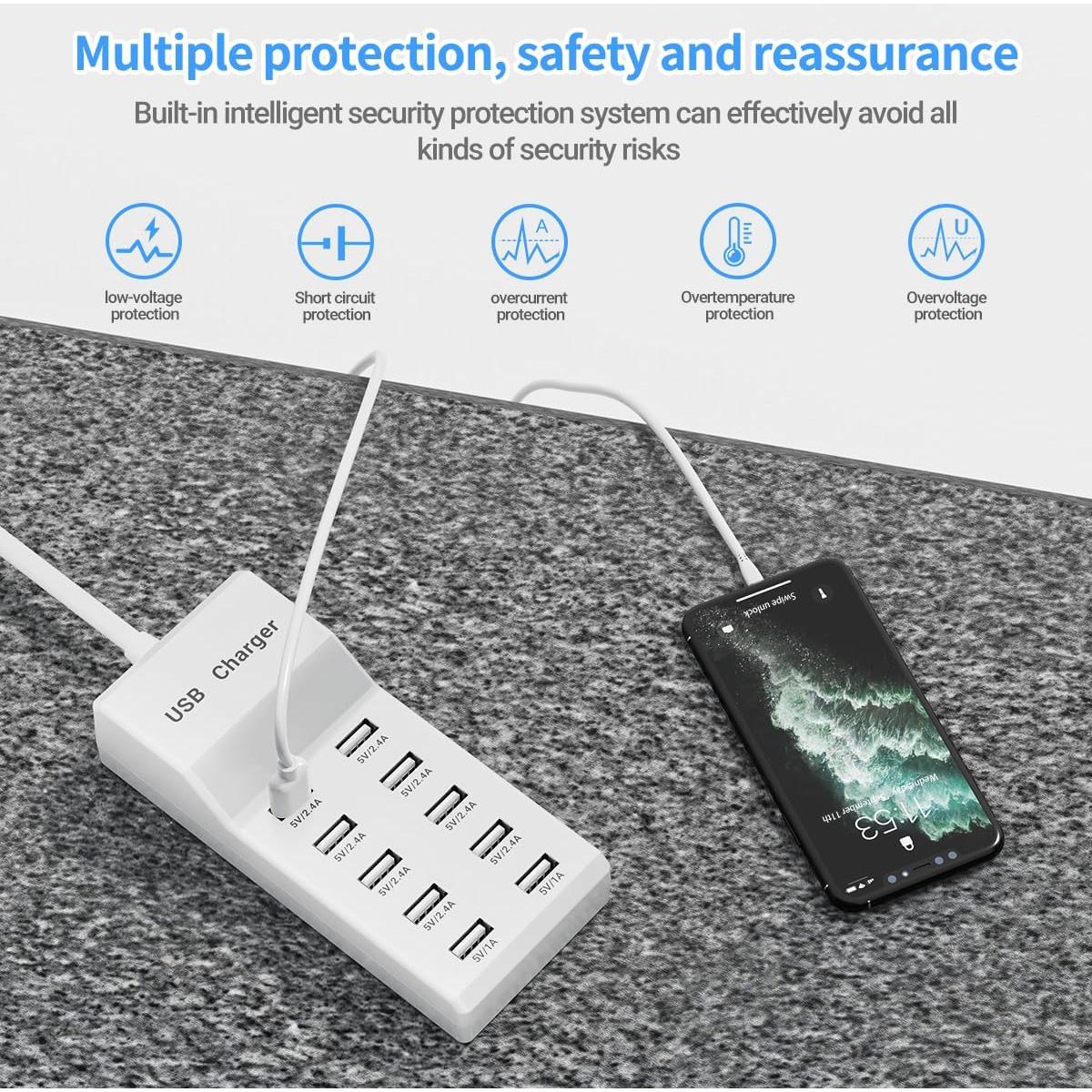 Estación de Carga USB WUCOHATI 10 Puertos 180 cm Inteligente