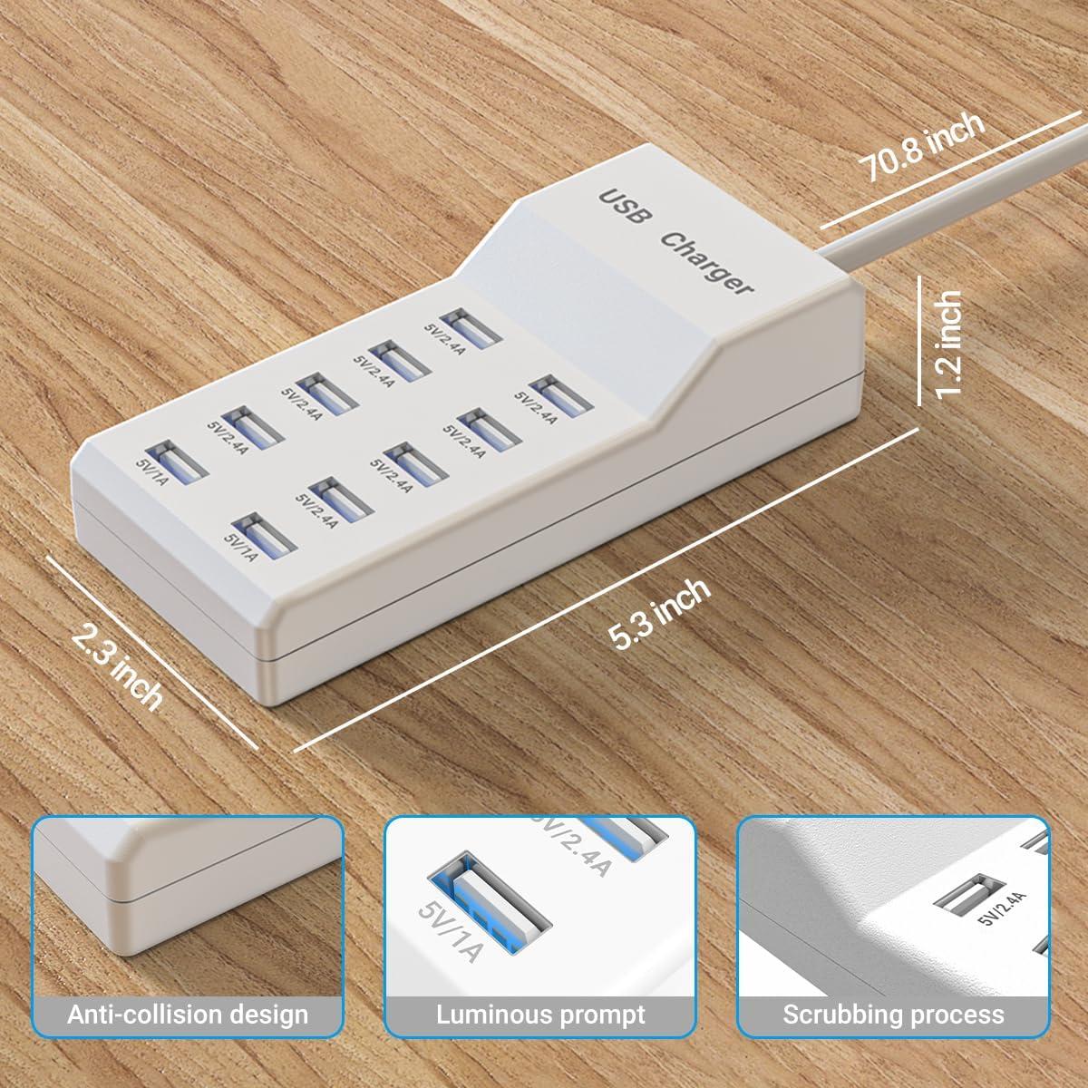 Estación de Carga USB WUCOHATI 10 Puertos 180 cm Inteligente