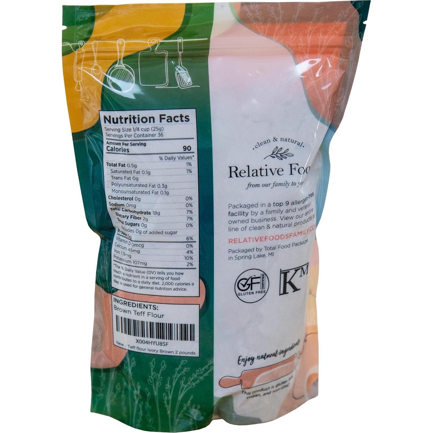 Harina de Teff Marrón Relative Foods 0.91 kg Sin Gluten Vegana