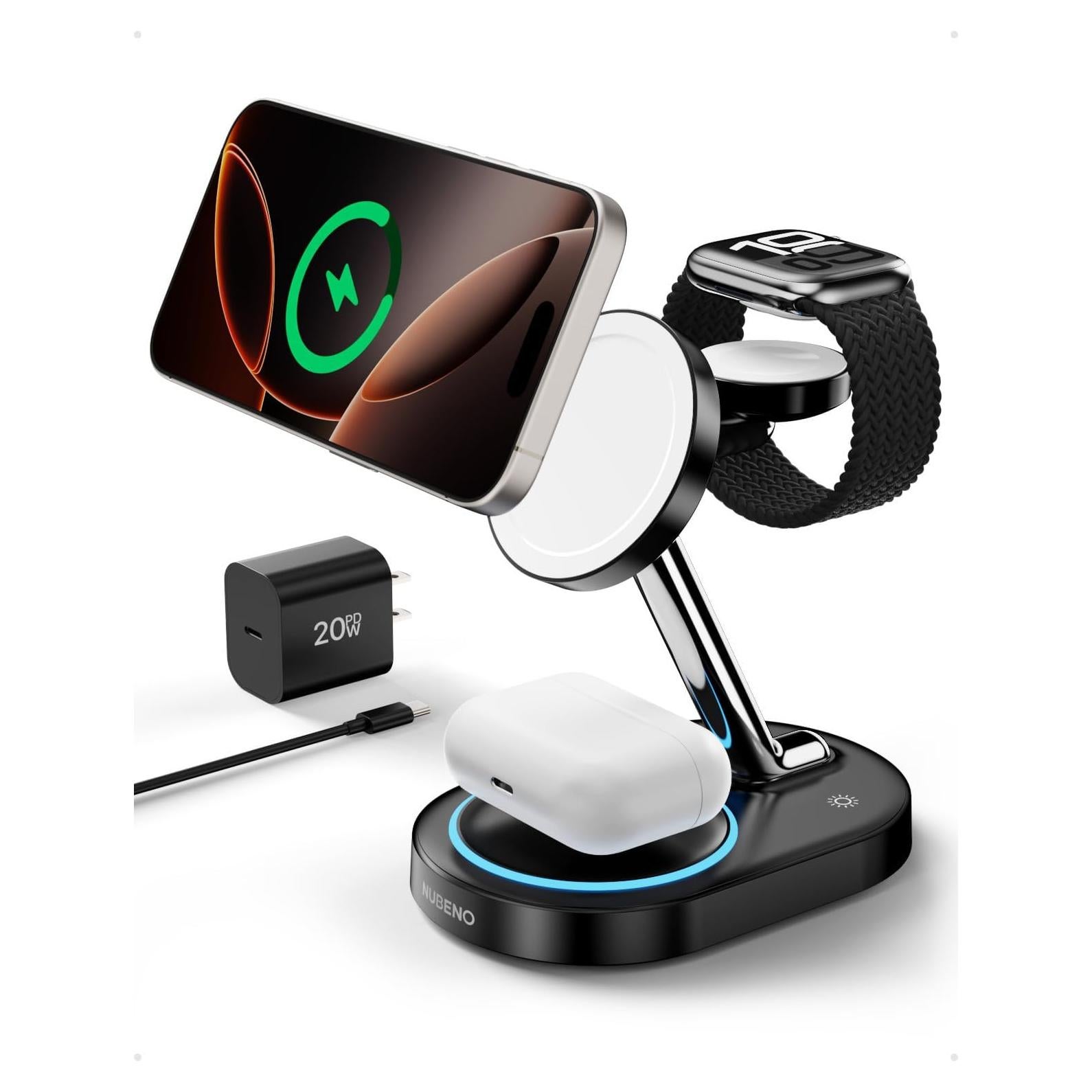 Estación de Carga 3 en 1 Nubeno para iPhone 16, Apple Watch y AirPods