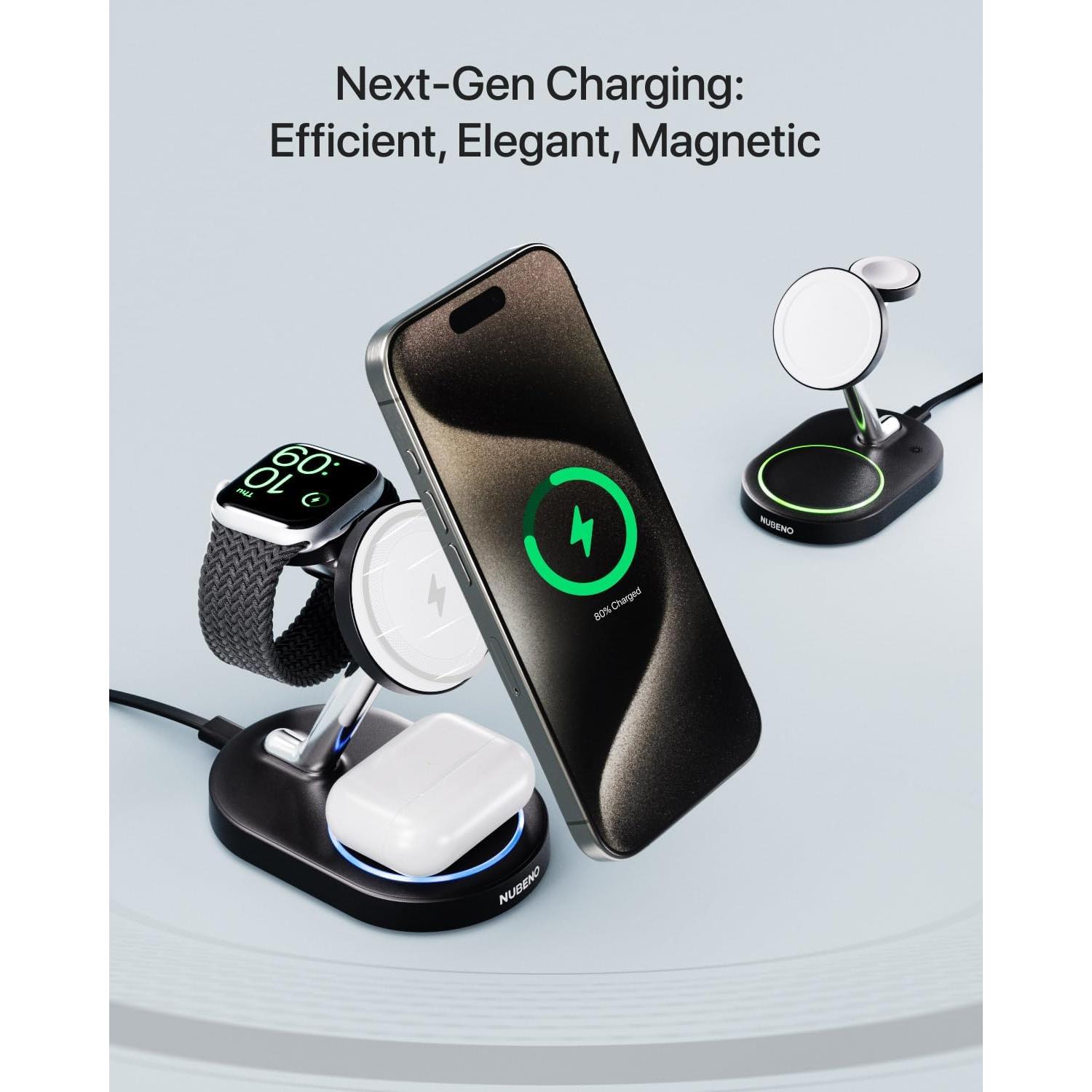Estación de Carga 3 en 1 Nubeno para iPhone 16, Apple Watch y AirPods