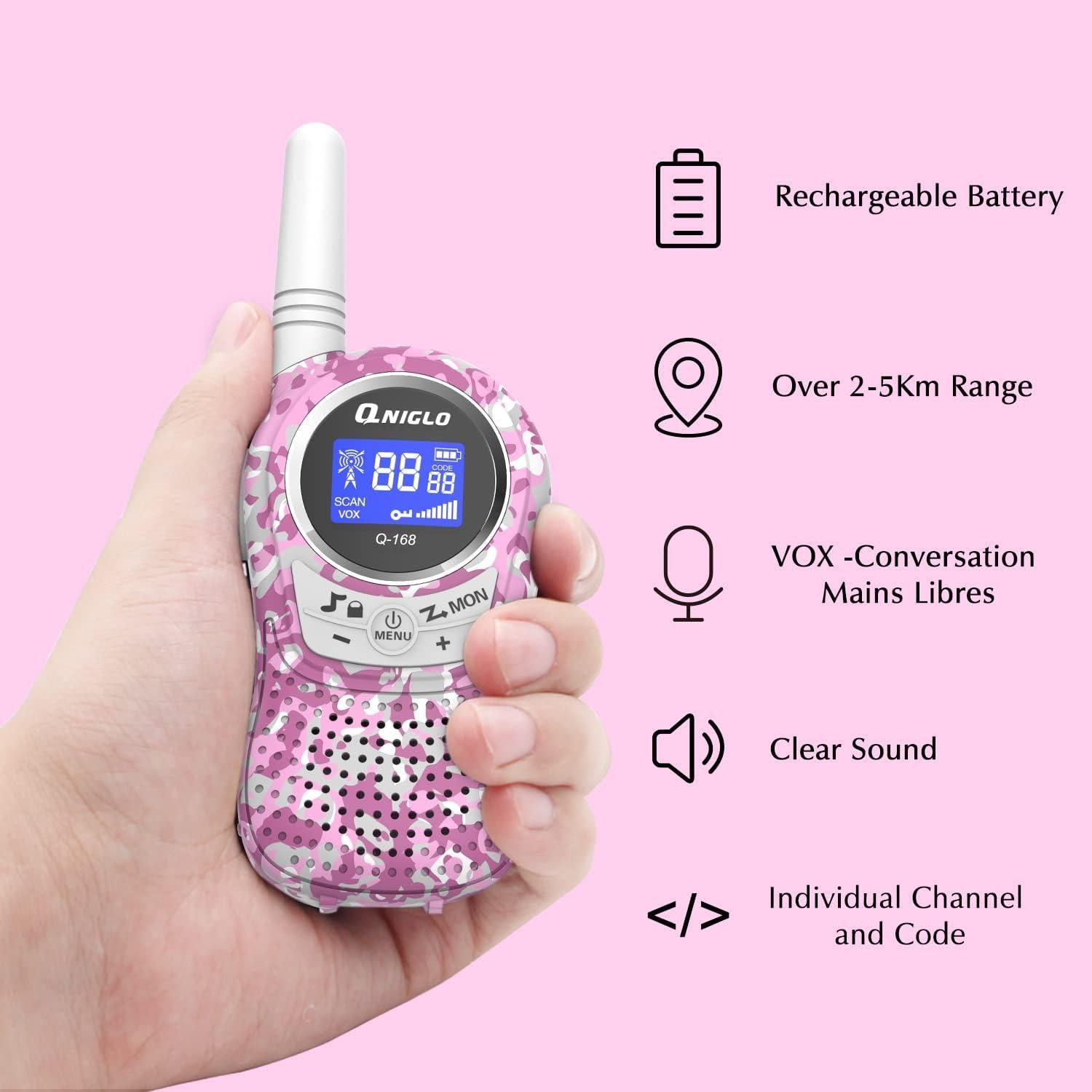 Walkie Talkies Qniglo Recargables 2 Paquete para Niños