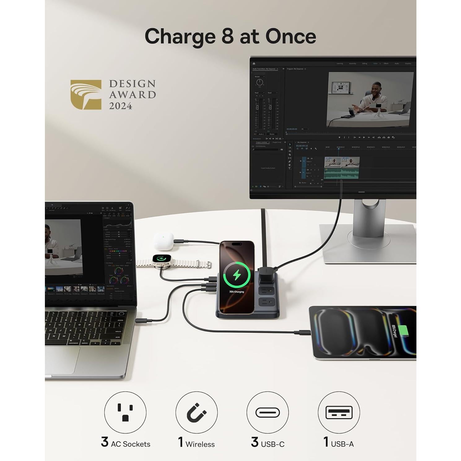 Baseus Nomos Estación Carga 8-en-1 67W Qi2 para iPhone 16/15