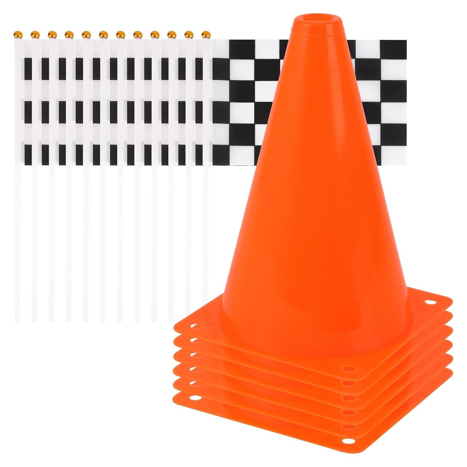 Mini Conos de Tráfico Naranjas ZICRO con Banderas a Cuadros 18PCS