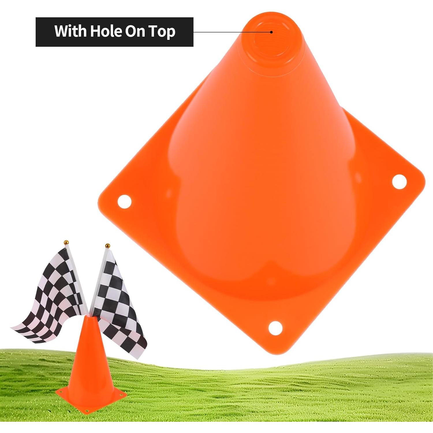 Mini Conos de Tráfico Naranjas ZICRO con Banderas a Cuadros 18PCS