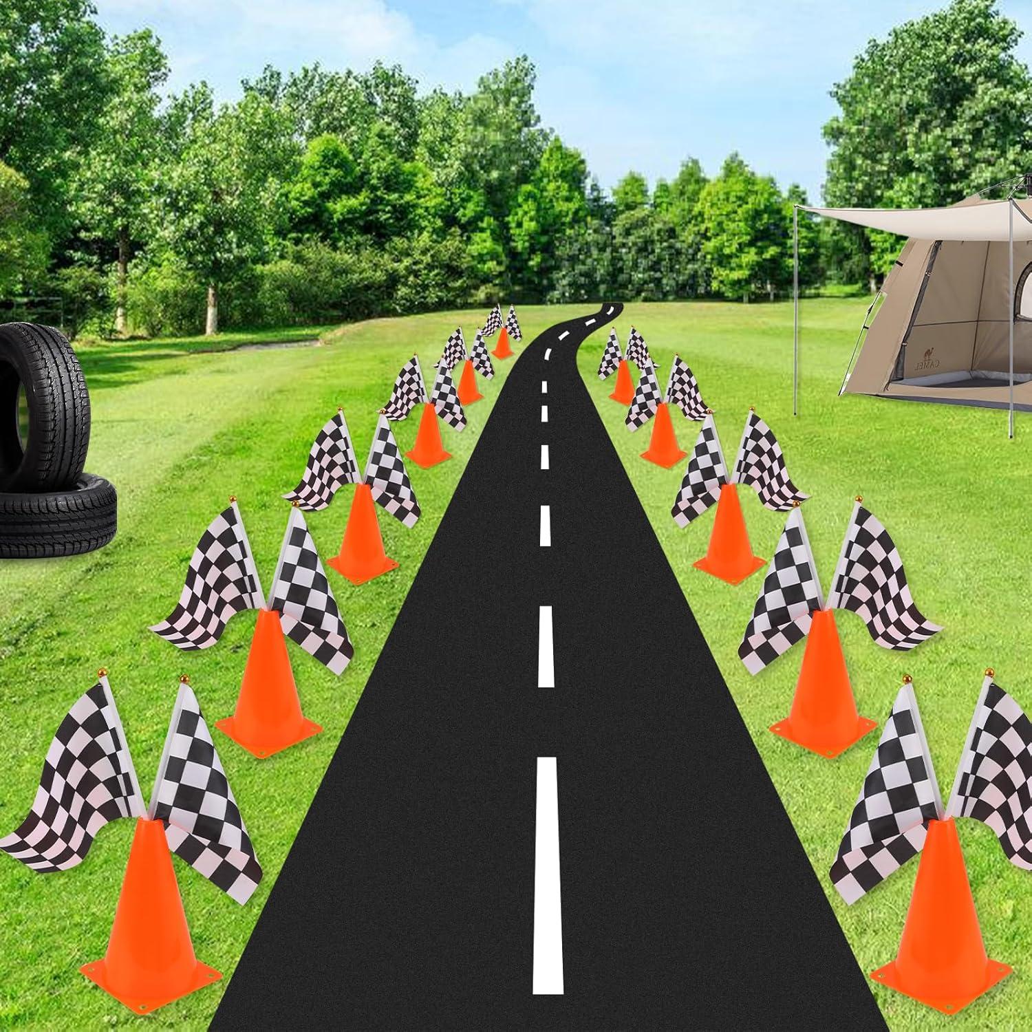 Mini Conos de Tráfico Naranjas ZICRO con Banderas a Cuadros 18PCS