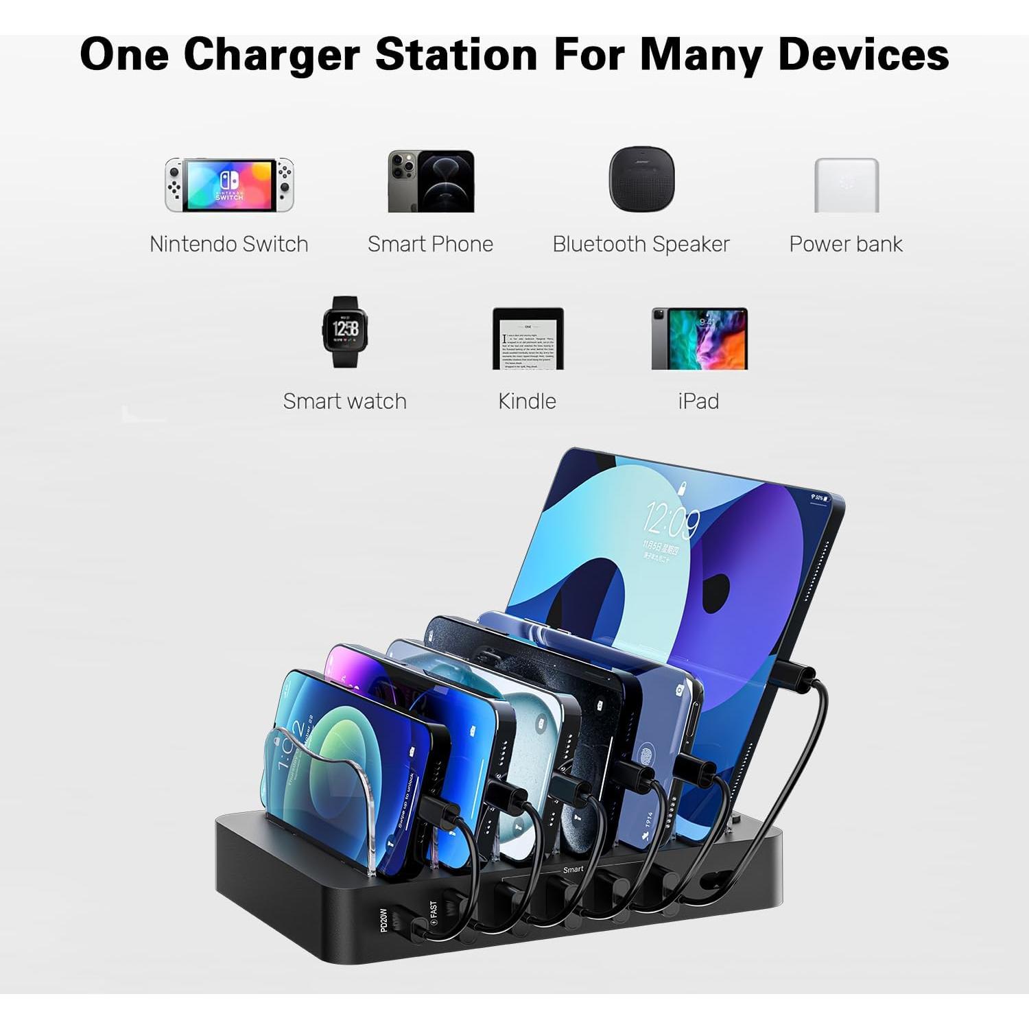 Estación de Carga Rápida 20W 6 Puertos Negro - JiahuiYoupin
