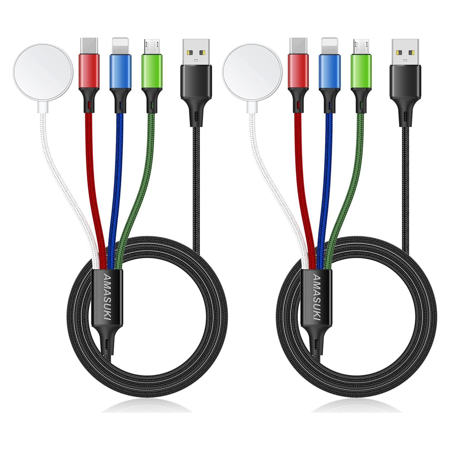 Cable de Carga Múltiple Amasuki 2Pack USB-C iWatch 4 en 1