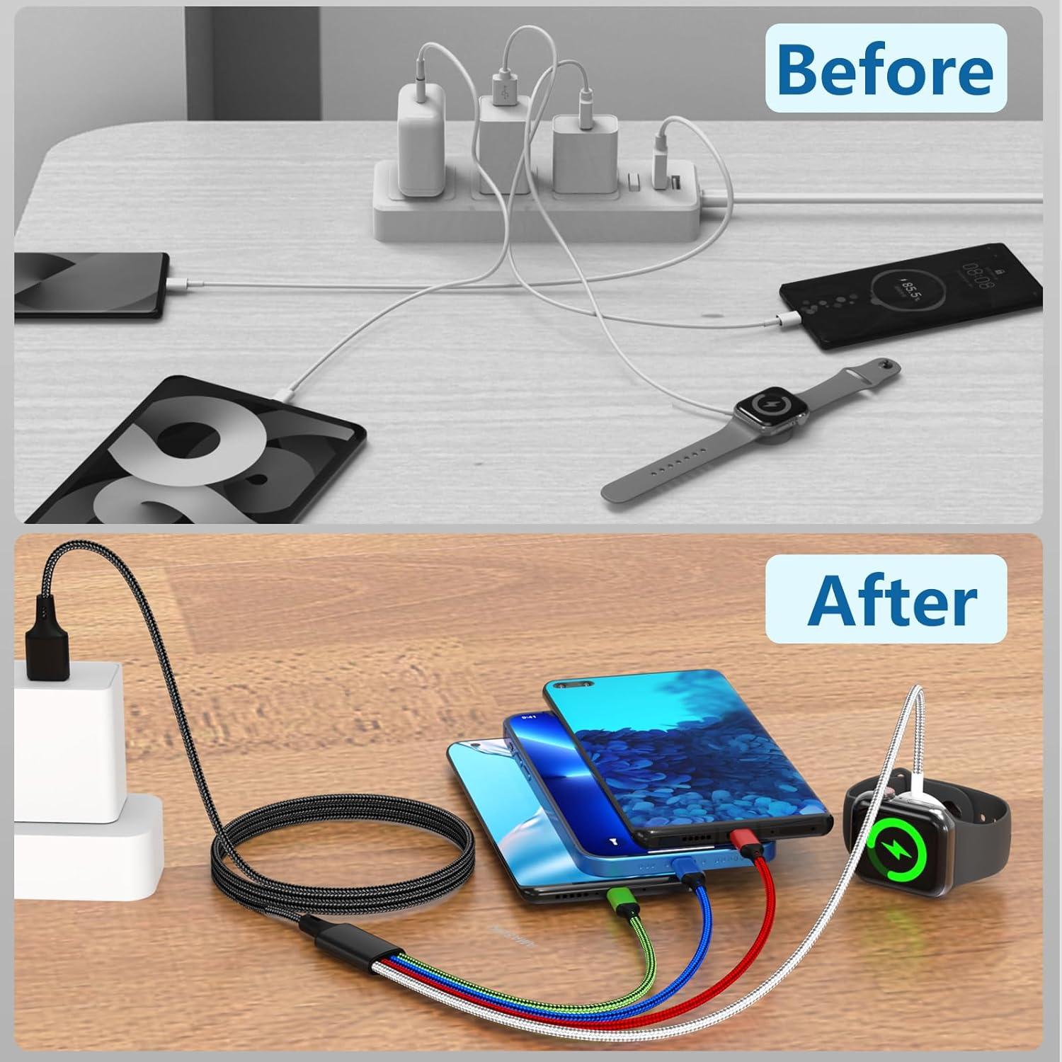 Cable de Carga Múltiple Amasuki 2Pack USB-C iWatch 4 en 1