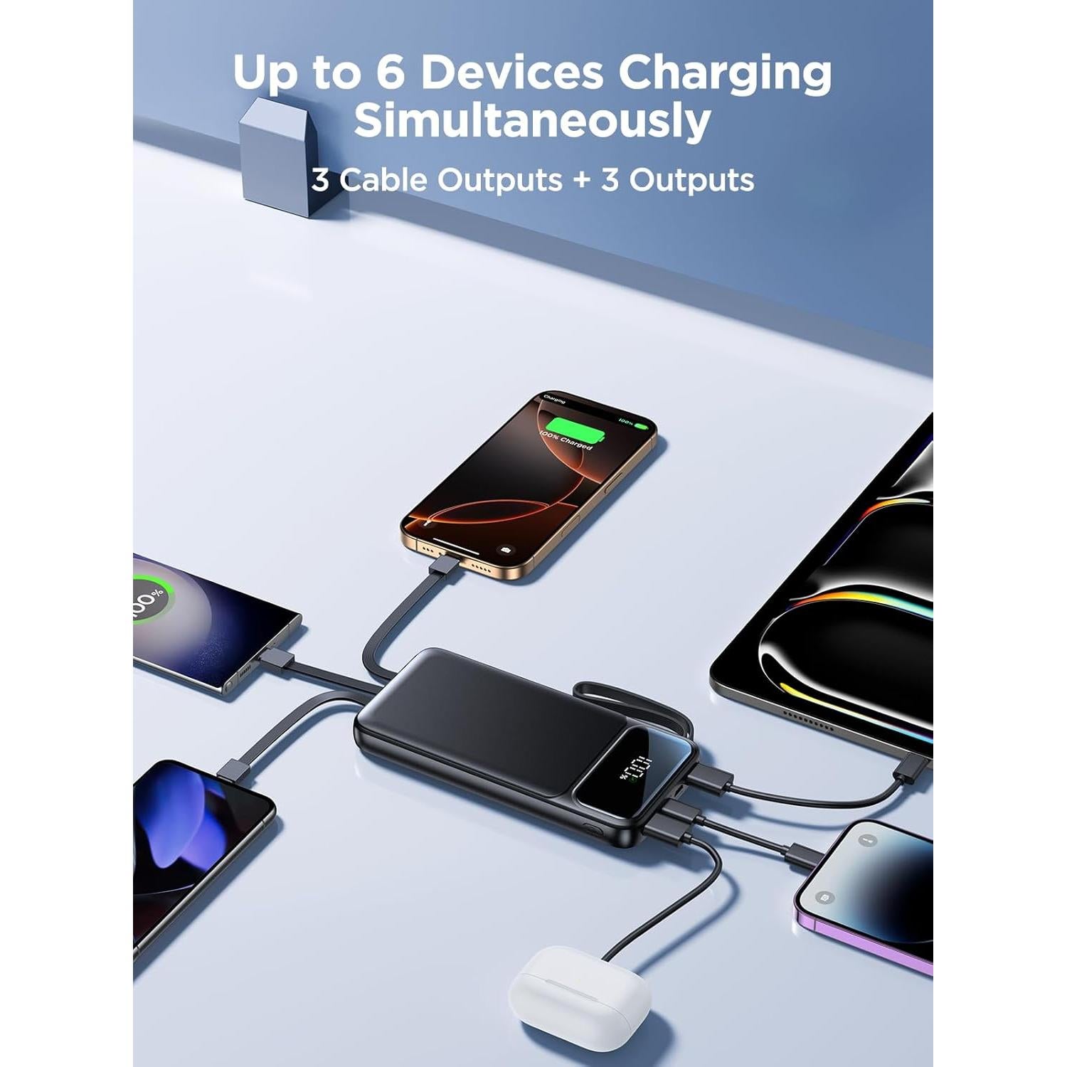 Banco de Energía Aioneus 10000mAh Carga Rápida 22.5W 6 Salidas