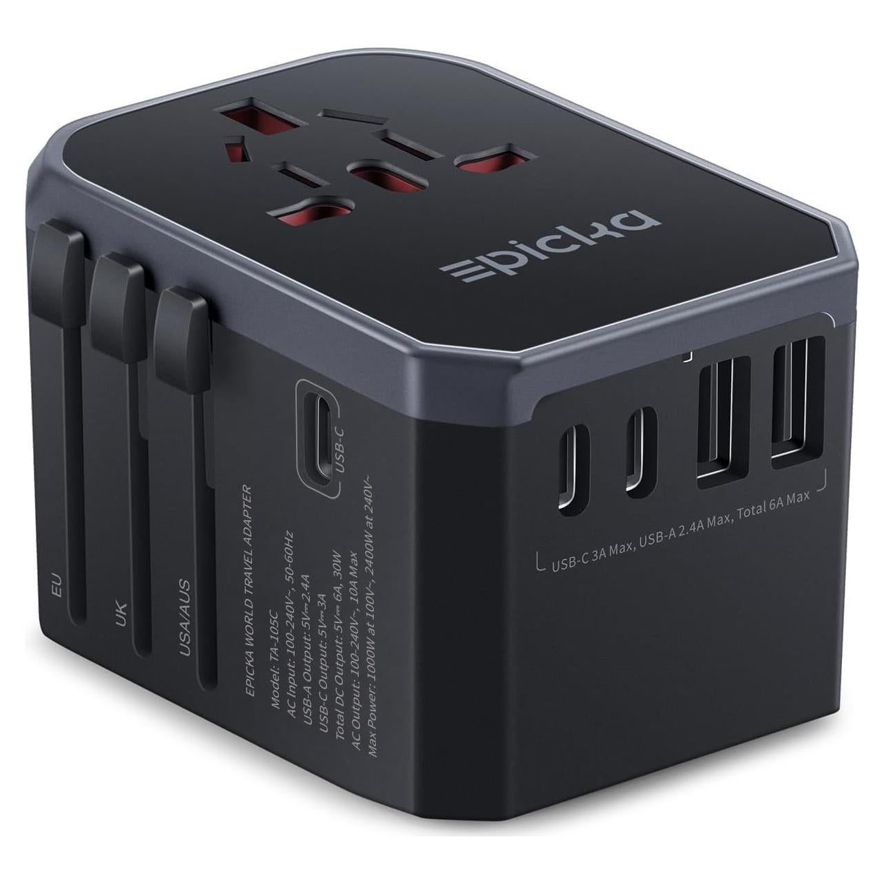 Adaptador de Viaje Universal EPICKA TA-105C 3 USB-C 2 USB-A