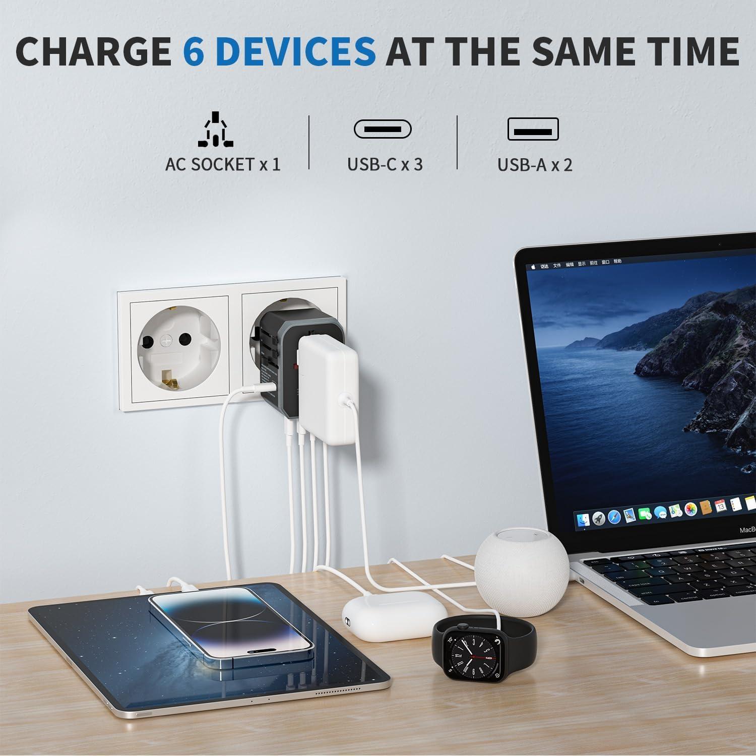 Adaptador de Viaje Universal EPICKA TA-105C 3 USB-C 2 USB-A