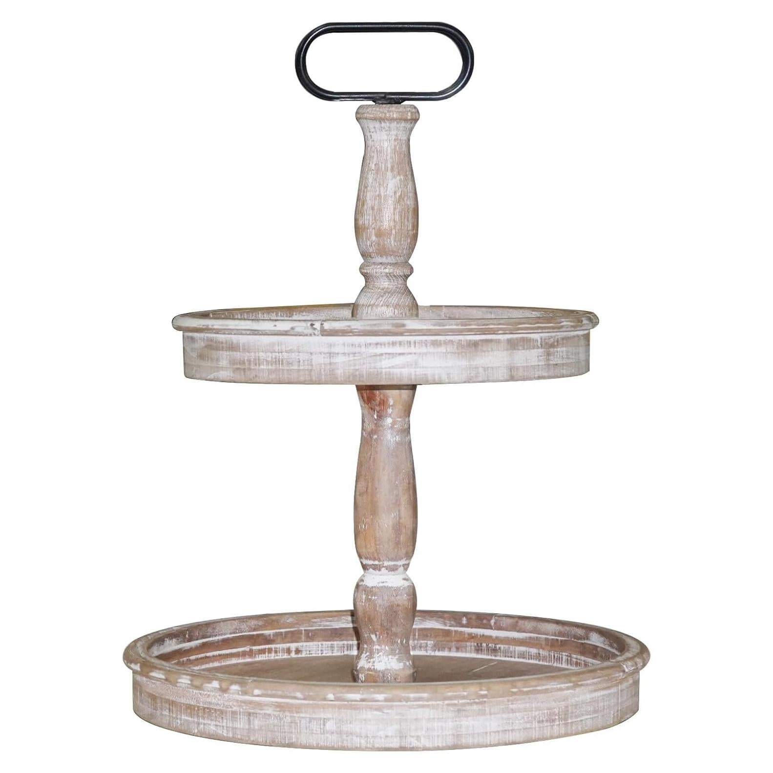 Bandeja Decorativa de Madera Krismax 2 Niveles Rústica 39.9 cm