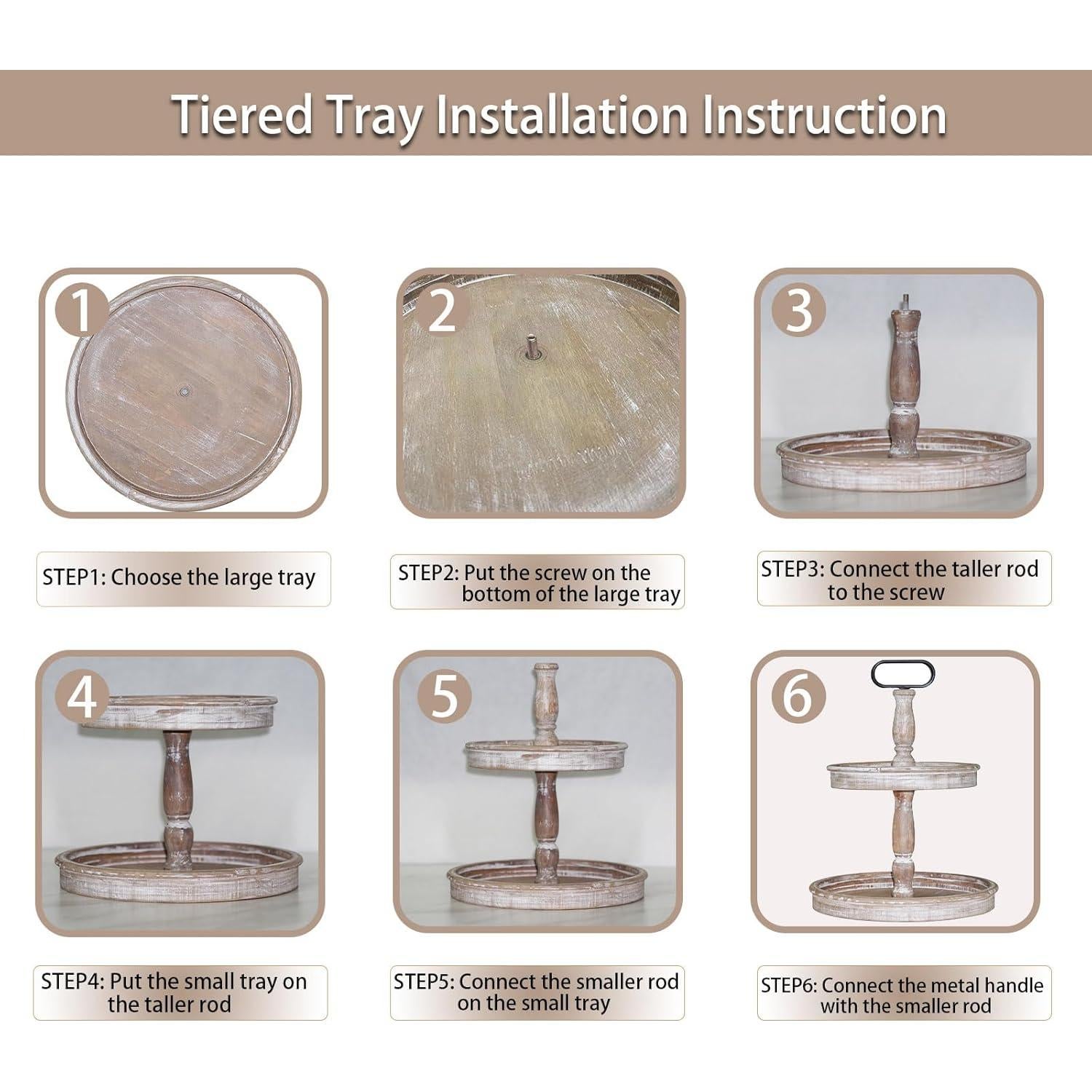 Bandeja Decorativa de Madera Krismax 2 Niveles Rústica 39.9 cm