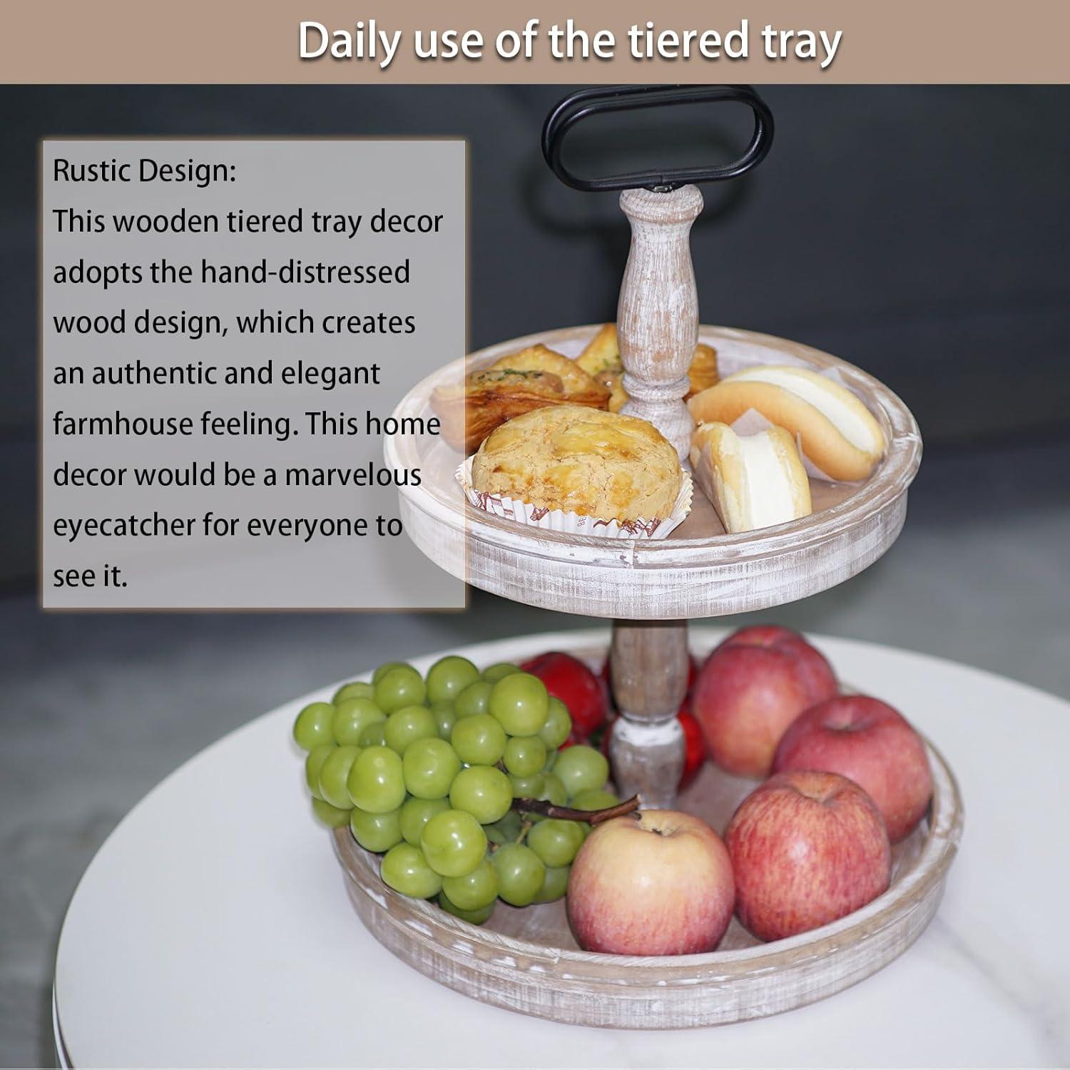 Bandeja Decorativa de Madera Krismax 2 Niveles Rústica 39.9 cm