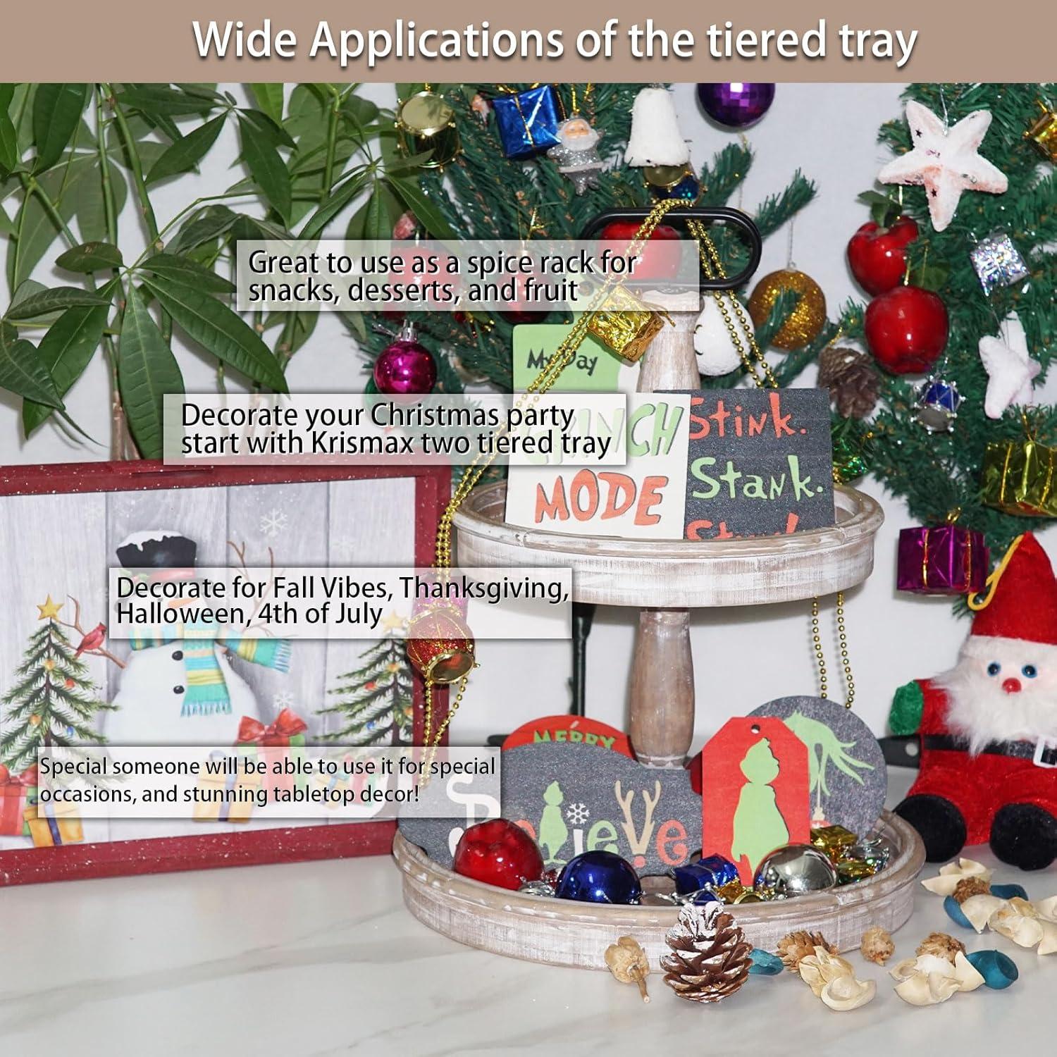 Bandeja Decorativa de Madera Krismax 2 Niveles Rústica 39.9 cm