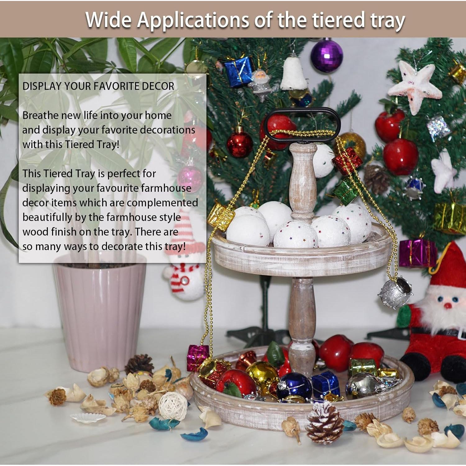 Bandeja Decorativa de Madera Krismax 2 Niveles Rústica 39.9 cm